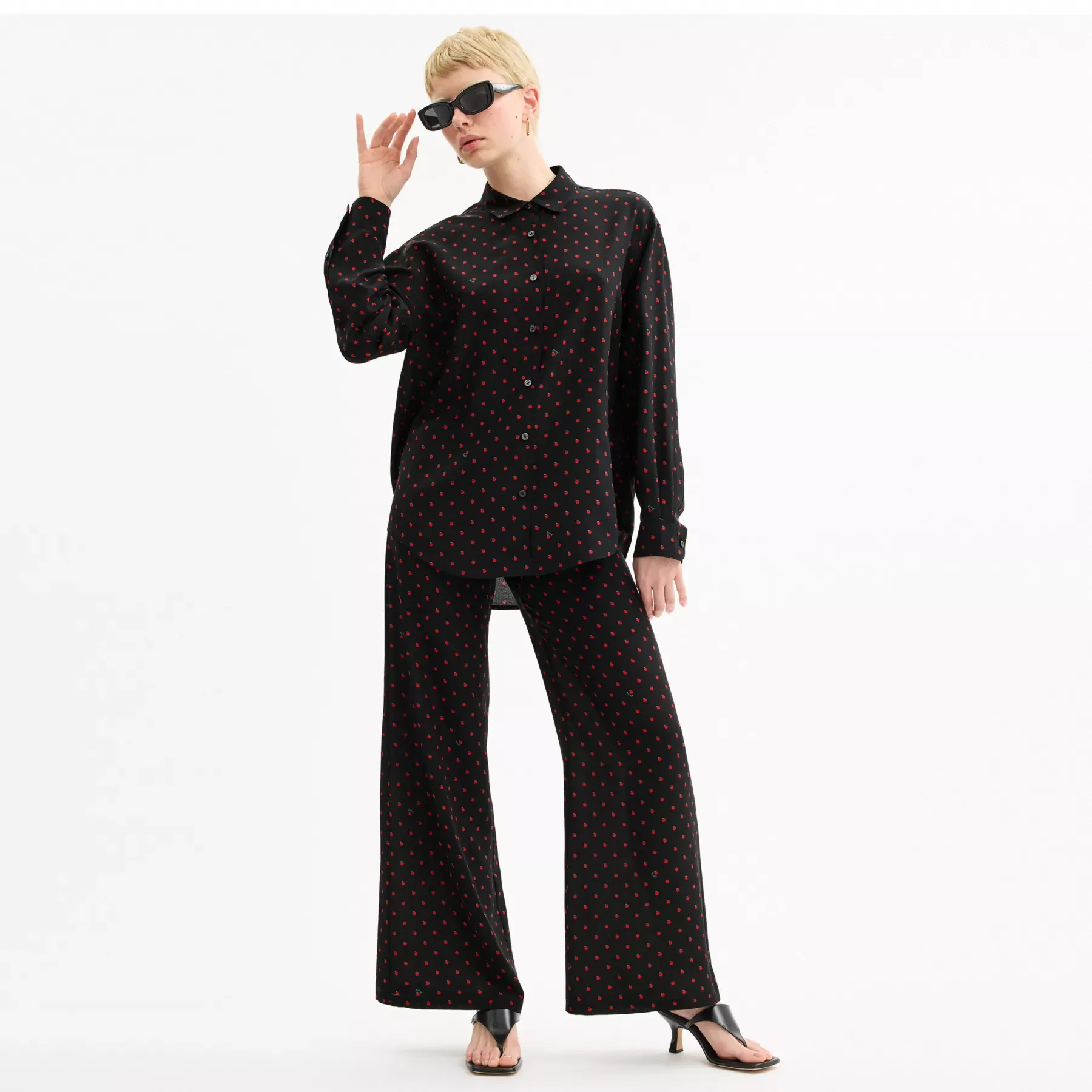 COACH Apple Dot Button Down skjorta Svart/röd