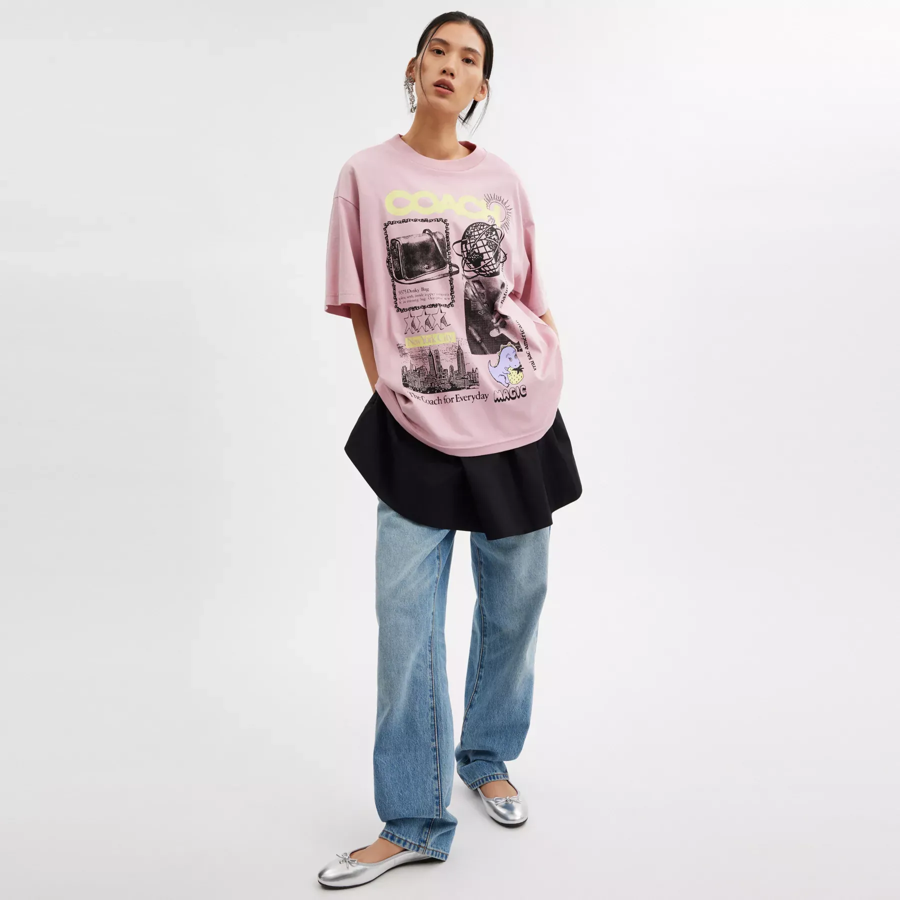 COACH Avslappnad grafisk T-shirt i ekologisk bomull Rosa