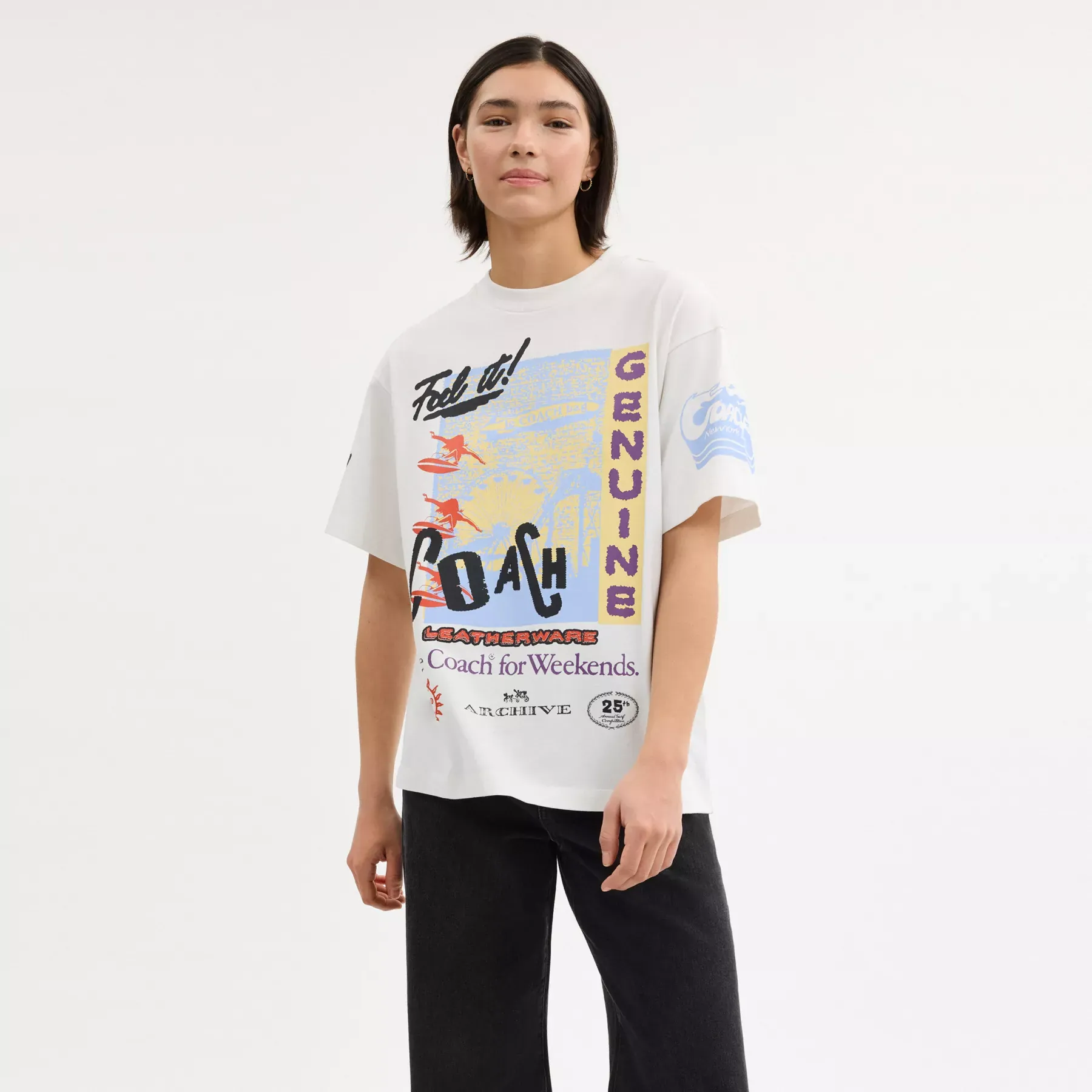 COACH Avslappnad grafisk surf-t-shirt Vit