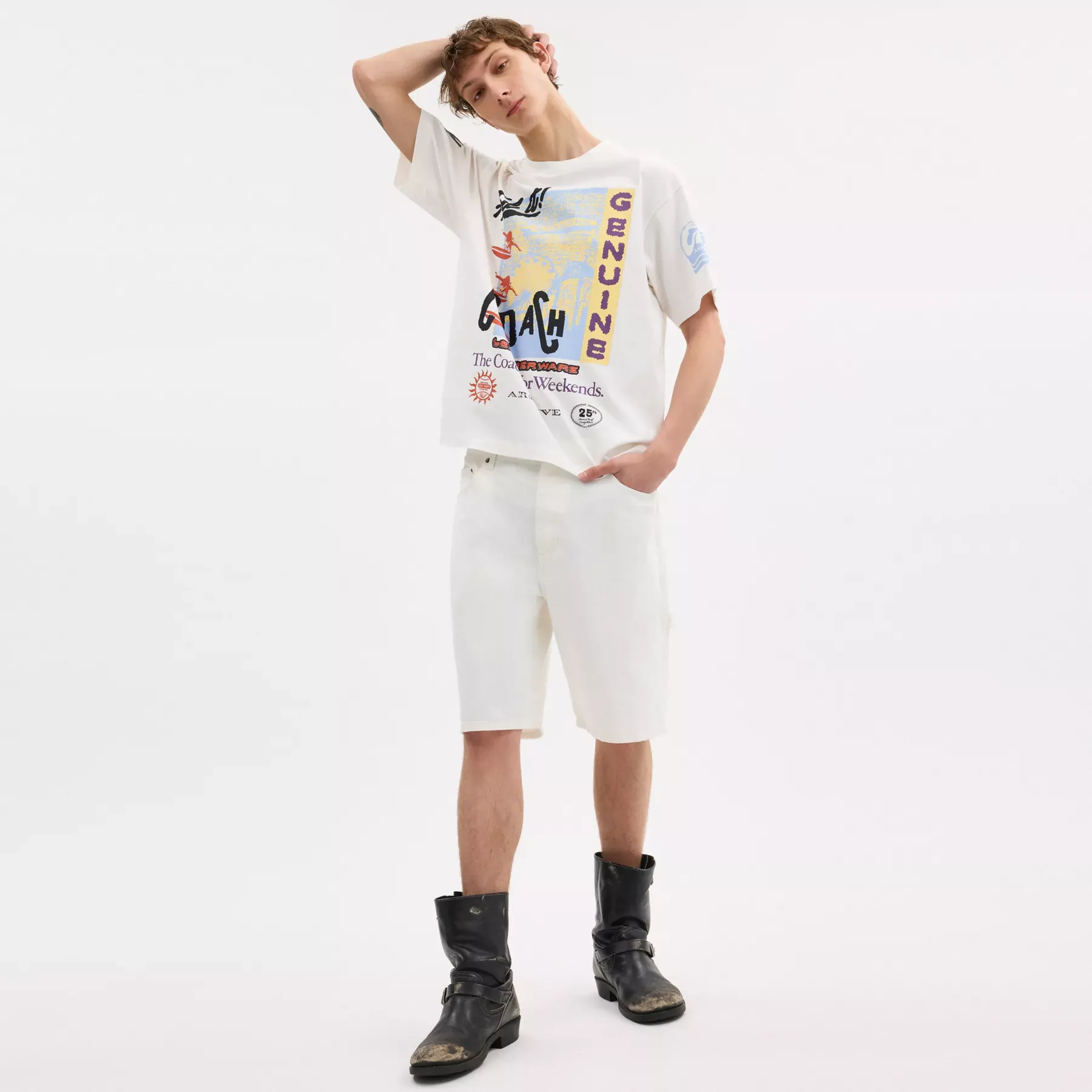 COACH Avslappnad grafisk surf-t-shirt Vit COACH Avslappnad grafisk surf-t-shirt Vit