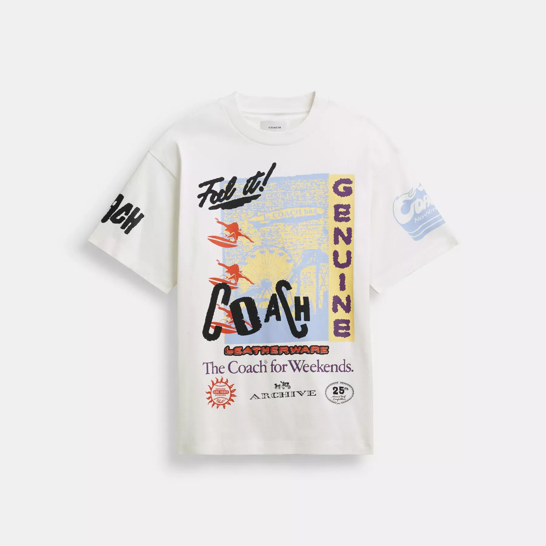 COACH Avslappnad grafisk surf-t-shirt Vit