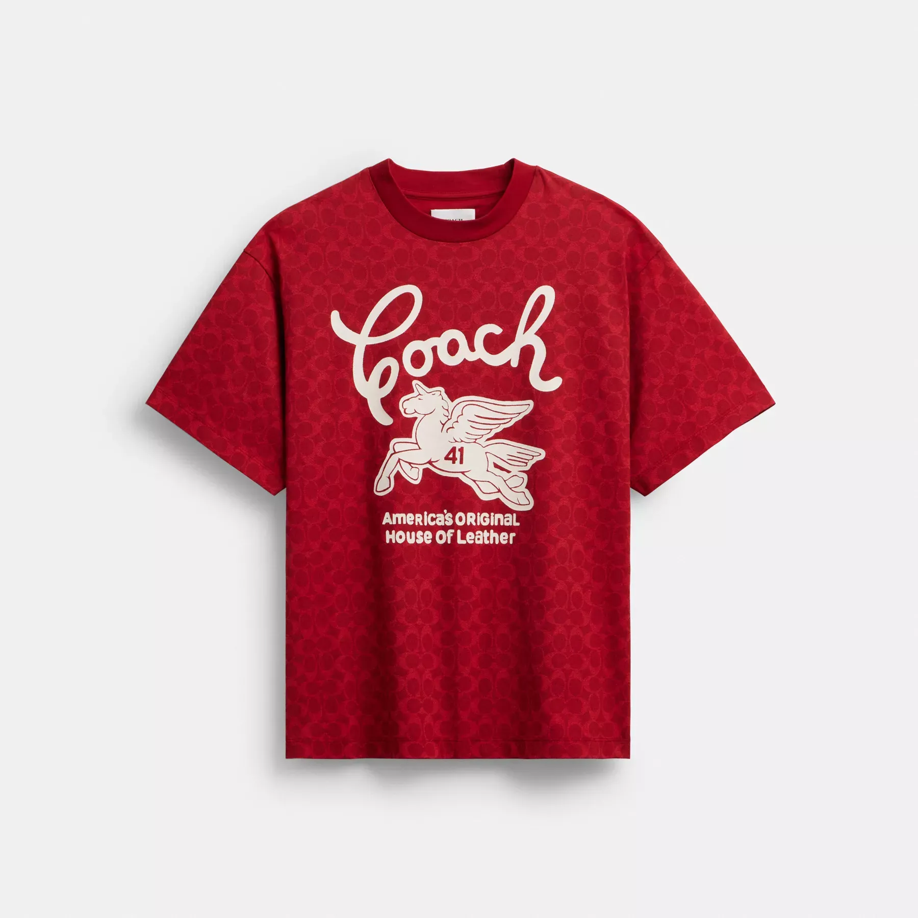 COACH Avslappnad signatur Pegasus T-shirt i ekologisk bomull Röd signatur
