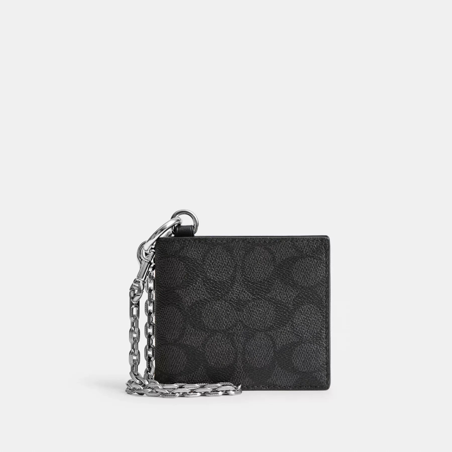 COACH Billfold plånbok med kedja i signatur canvas Träkol signatur