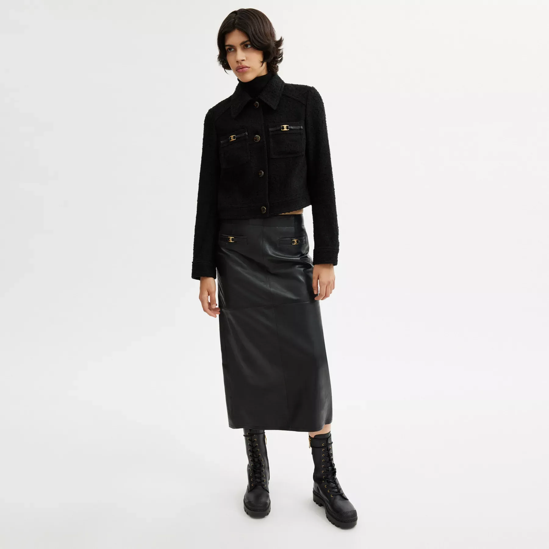COACH Boucle Shrunken Jacka Svart COACH Boucle Shrunken Jacka Svart