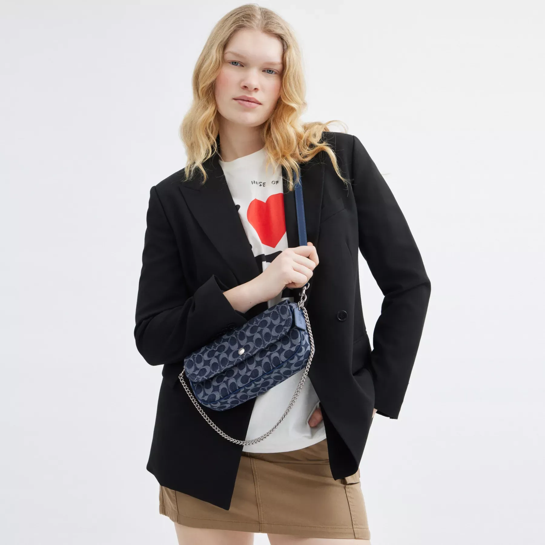 COACH Brook Flap Chain Bag I Signature Denim Deep Blue Multi COACH Brook Flap Chain Bag I Signature Denim Deep Blue Multi
