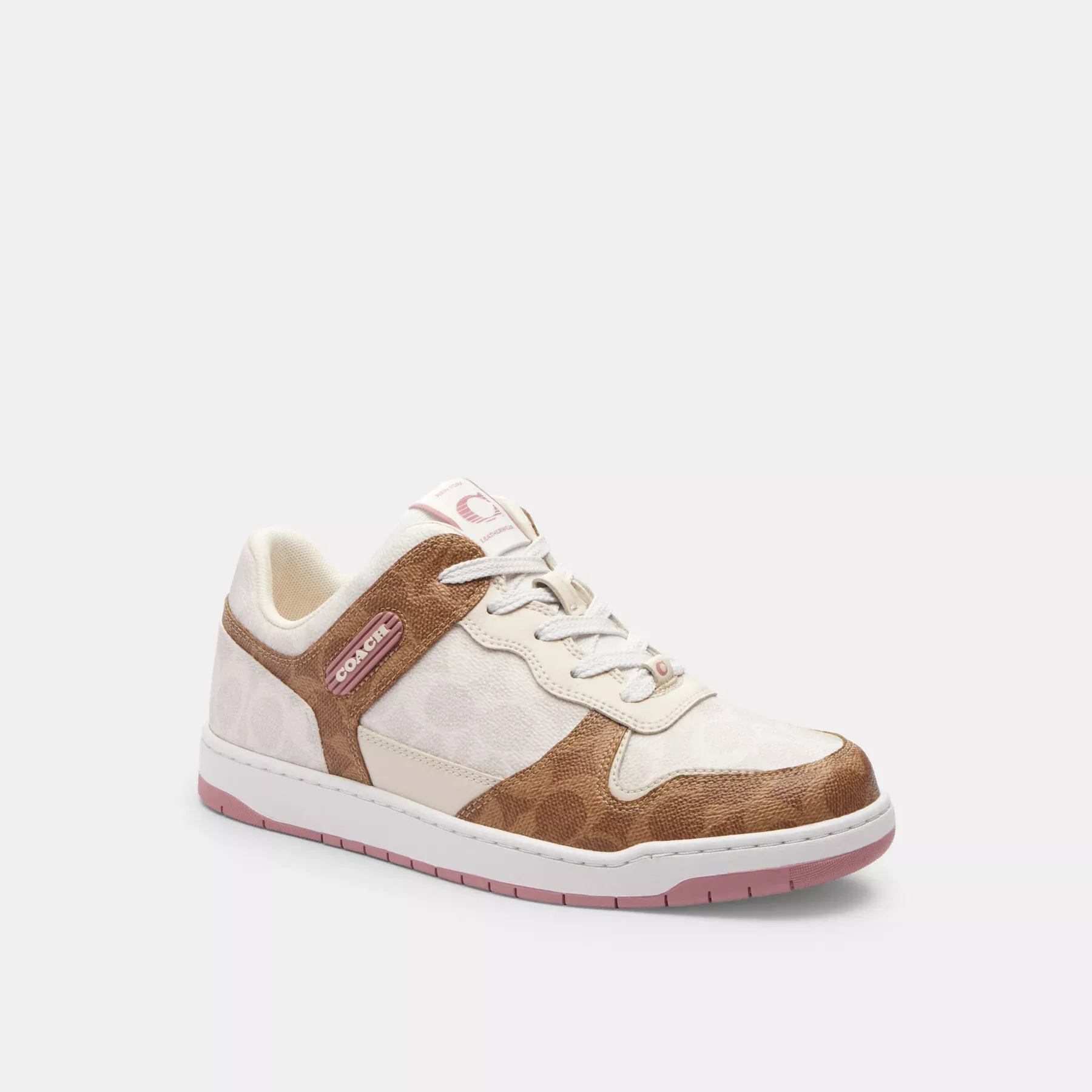 COACH C201 Low Top Sneaker I Signature Canvas Tan/True Pink