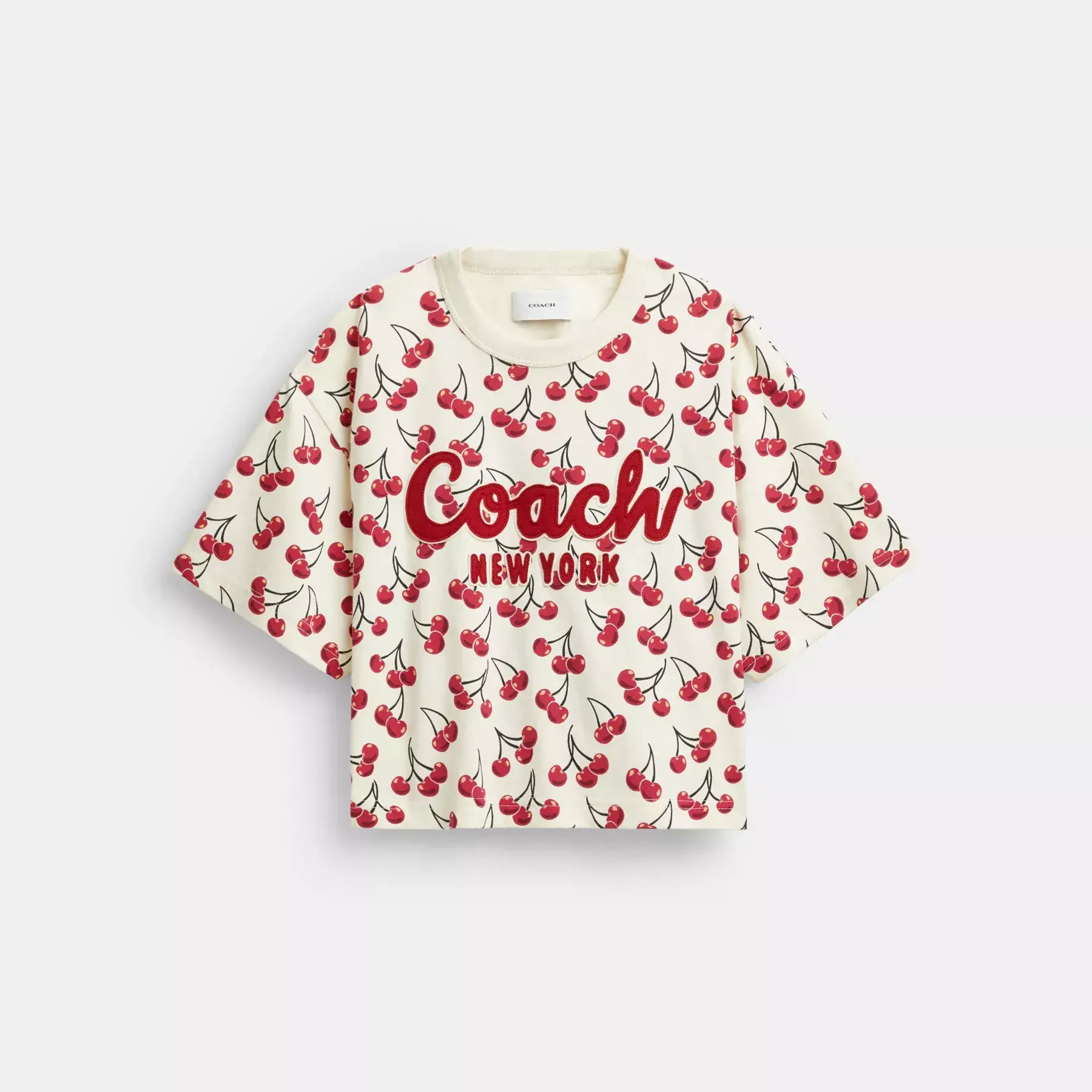 COACH Cherry Print Cursive Signature Cropped T-shirt i ekologisk bomull Röd Multi