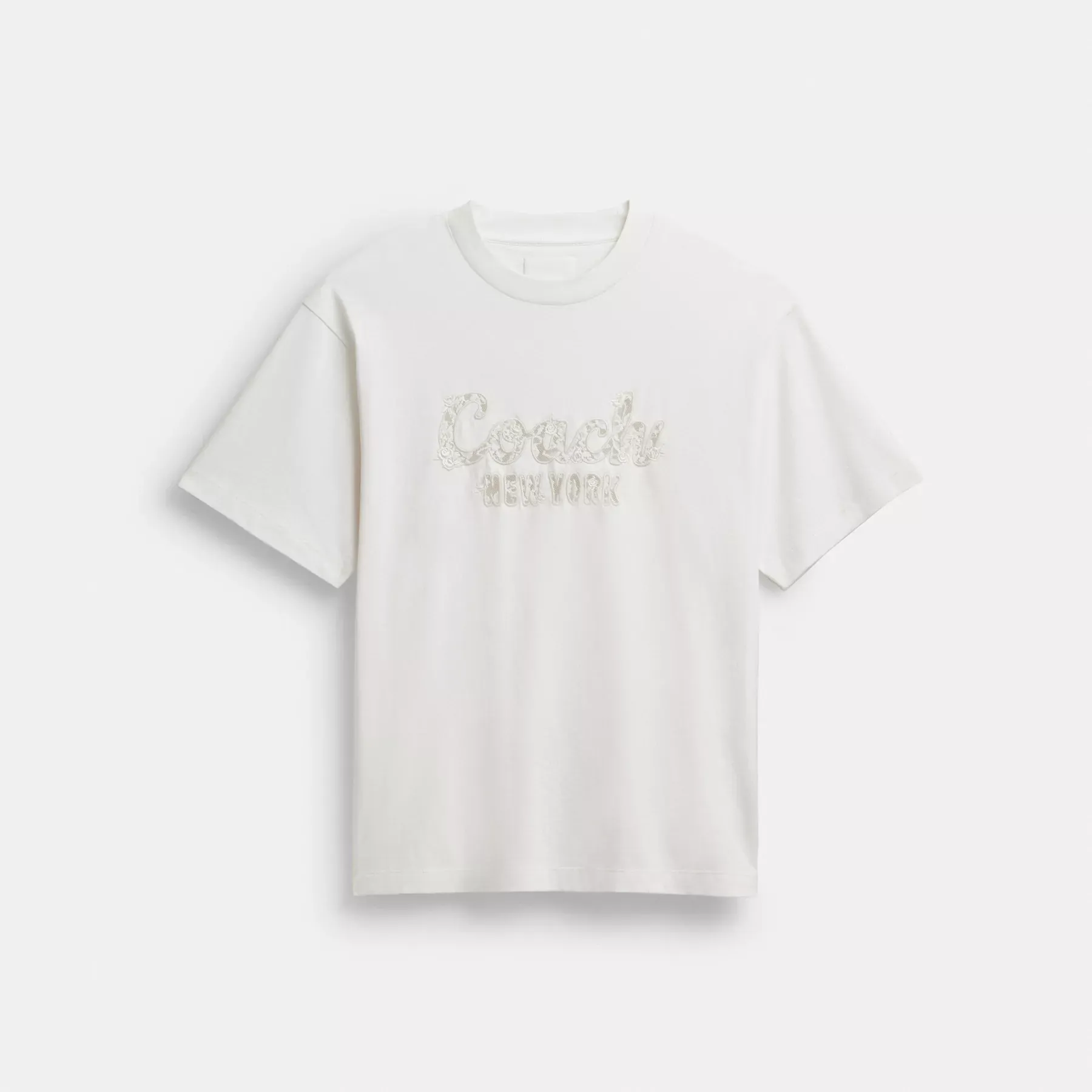 COACH Cursive Coach Broderad T-Shirt i Ekologisk Bomull Vit