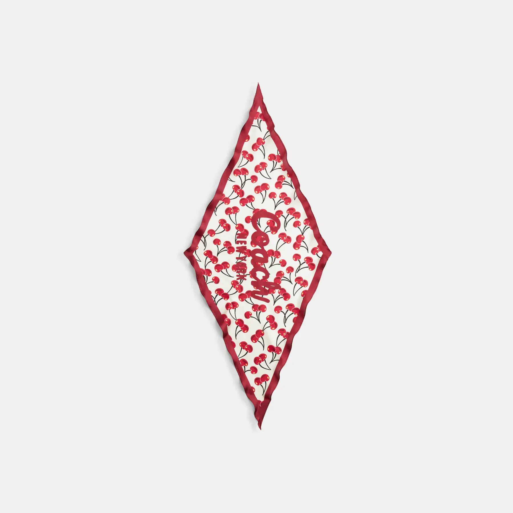 COACH Cursive Coach Script Cherry Swirl Print Silk Diamond Scarf Krita/Röd