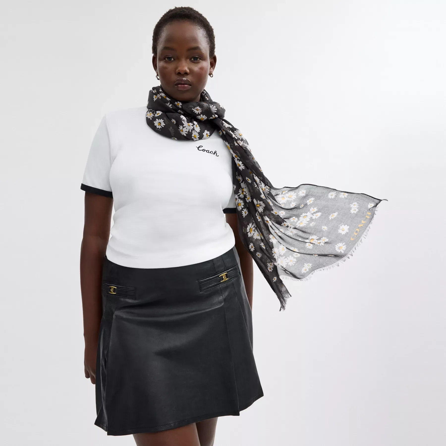 COACH Daisy Cluster Print avlång scarf Svart/krita