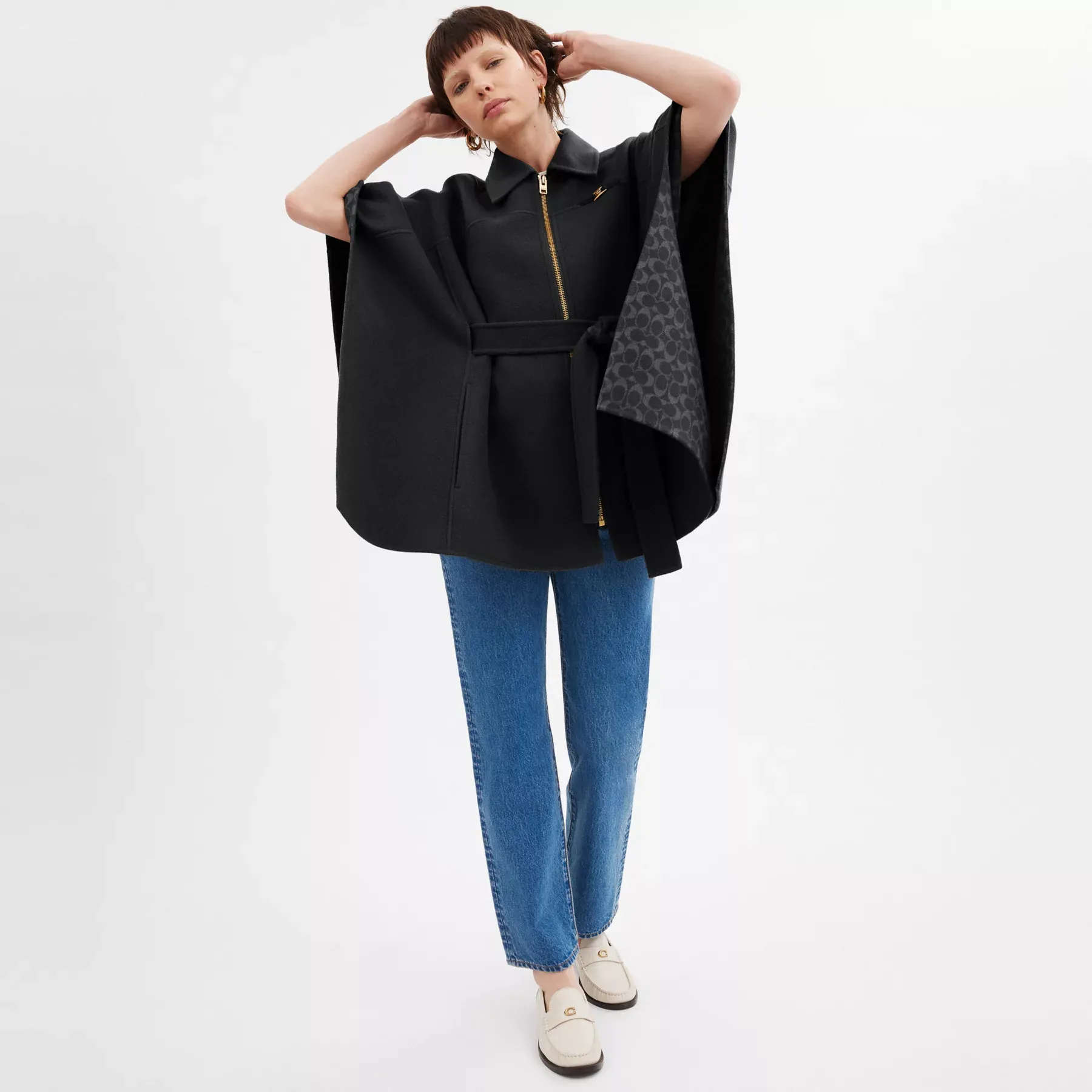 COACH Double Face Wool Cape Svart