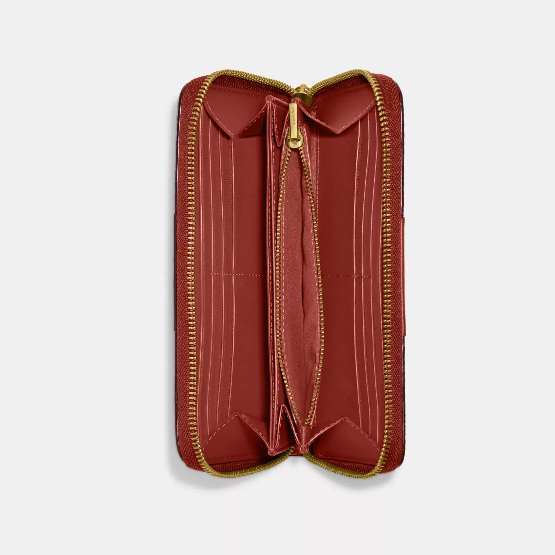 COACH Dragspelsplånbok med blixtlås i Colorblock Signature Canvas Tan Rust