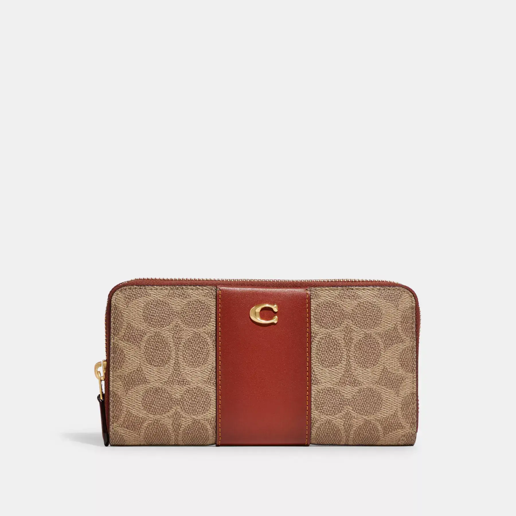 COACH Dragspelsplånbok med blixtlås i Colorblock Signature Canvas Tan Rust