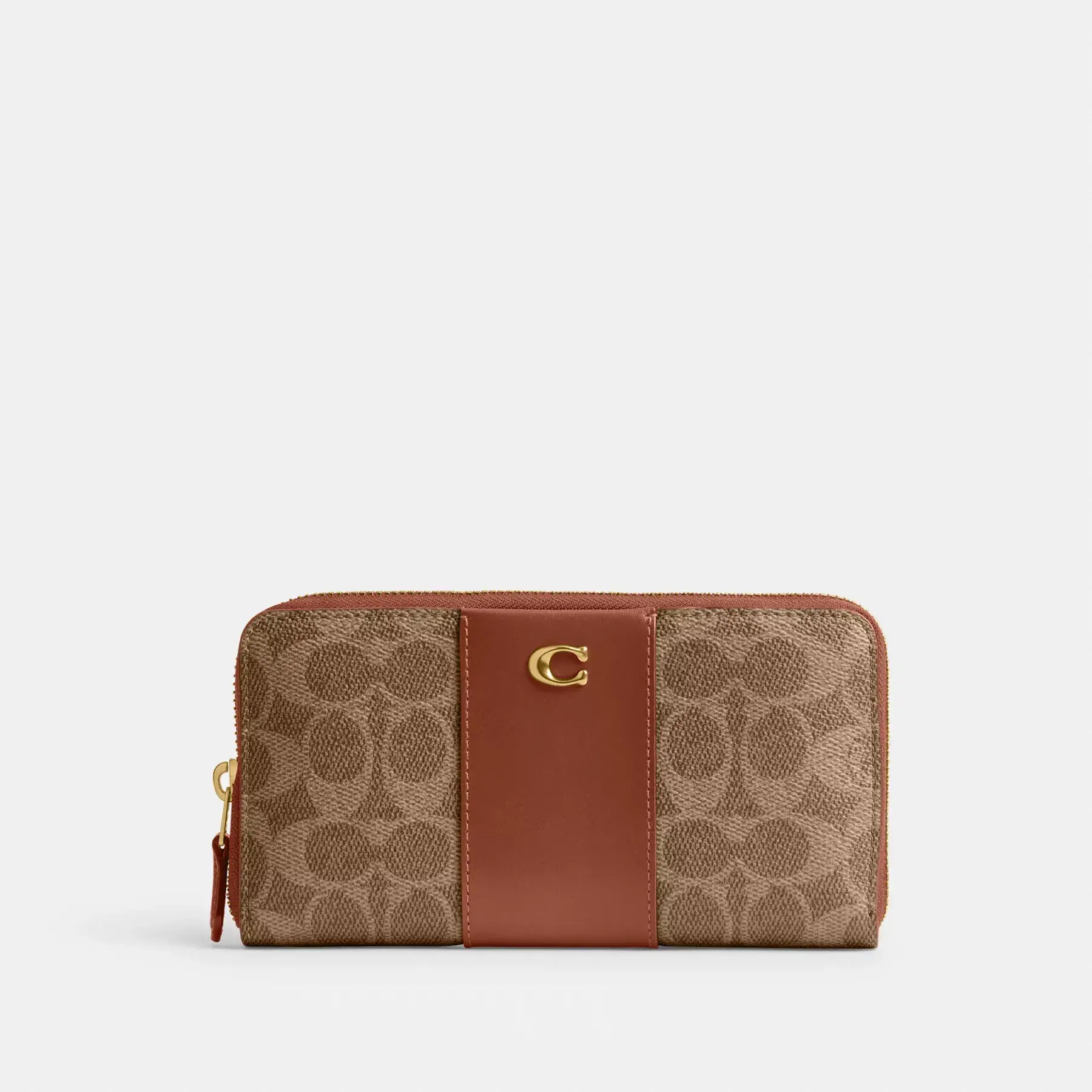 COACH Dragspelsplånbok med blixtlås i Colorblock Signature Canvas Tan Caramel