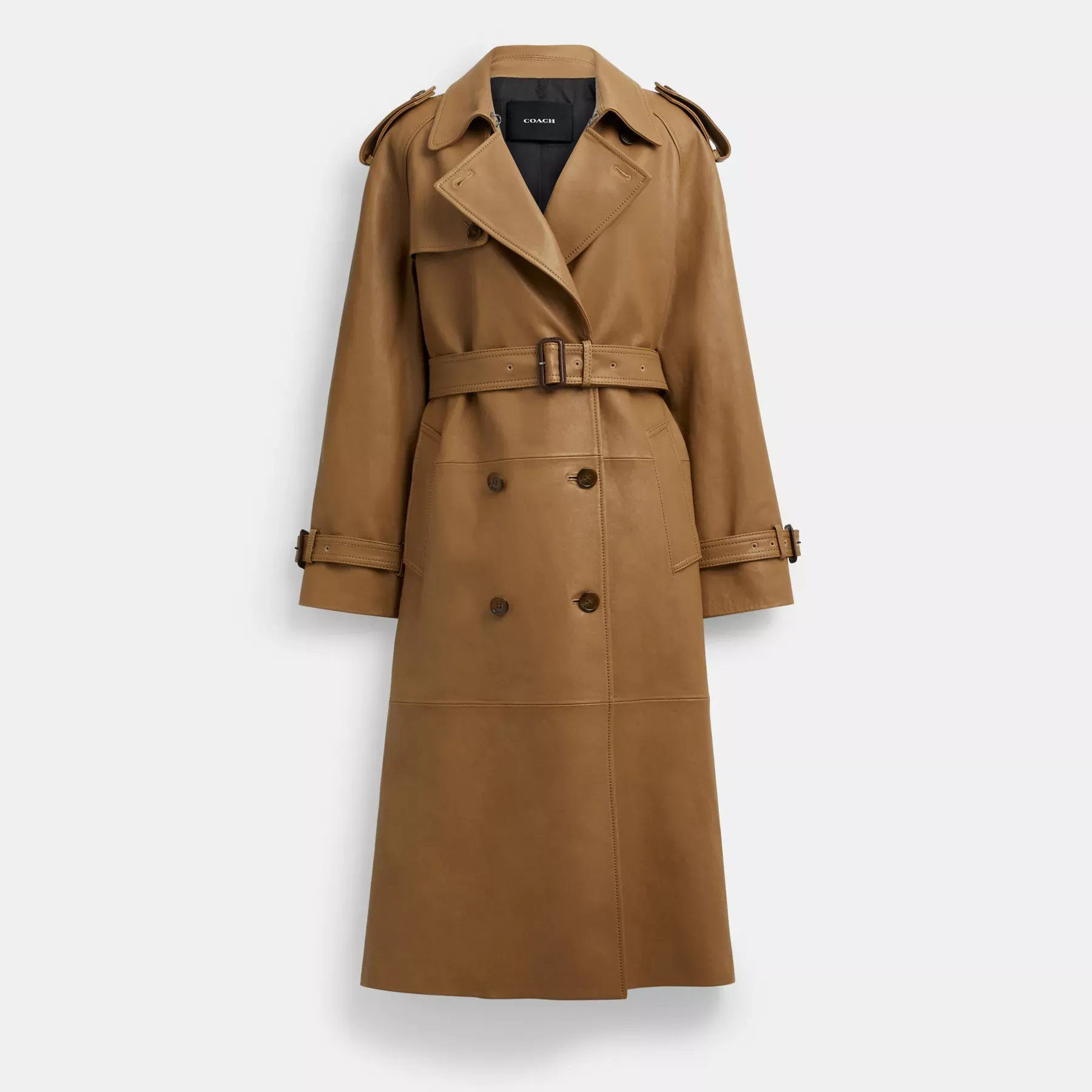 COACH Dubbelknäppt trenchcoat i läder Mörk beige