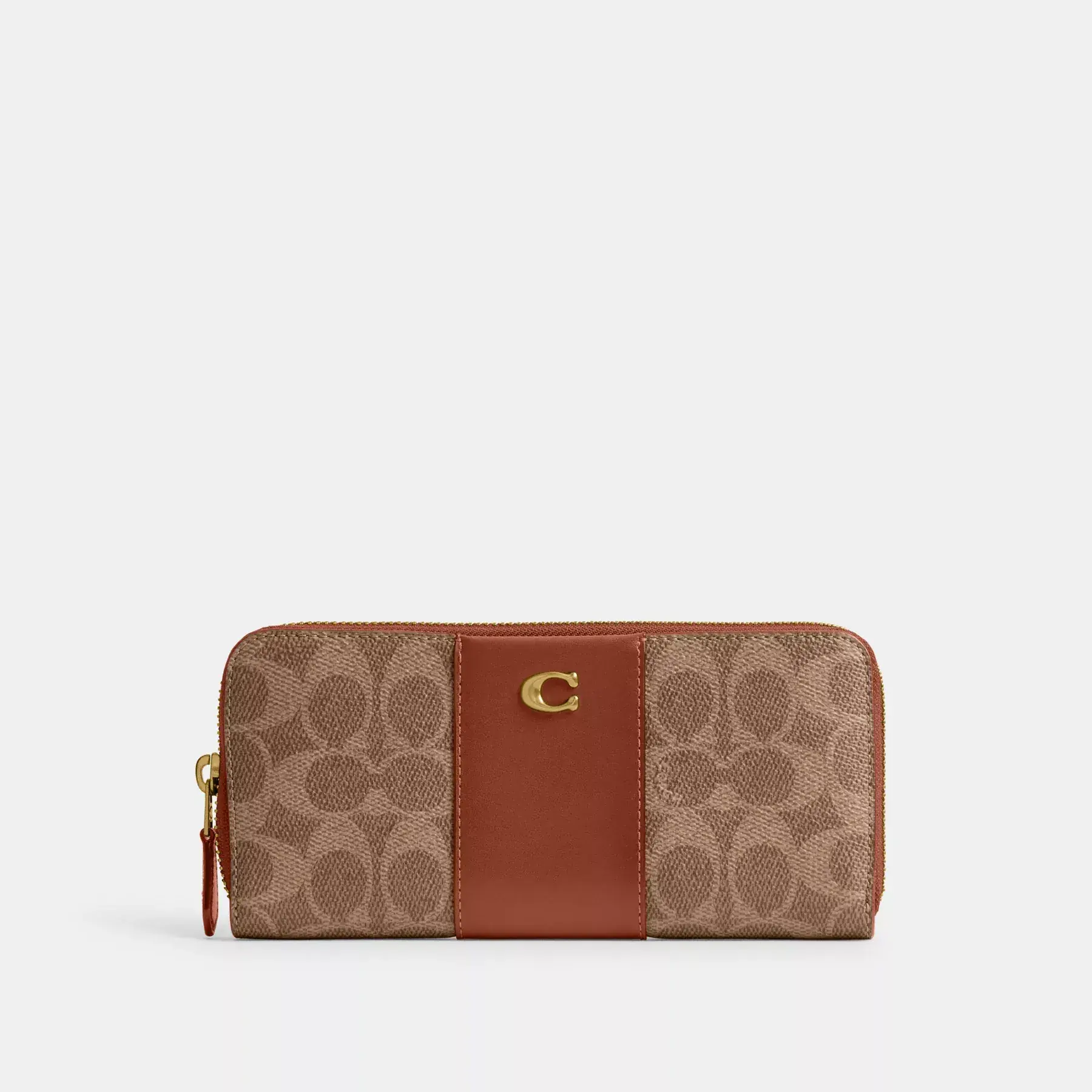 COACH Essential Slim Dragspel Zip Plånbok i signatur Canvas Tan Caramel