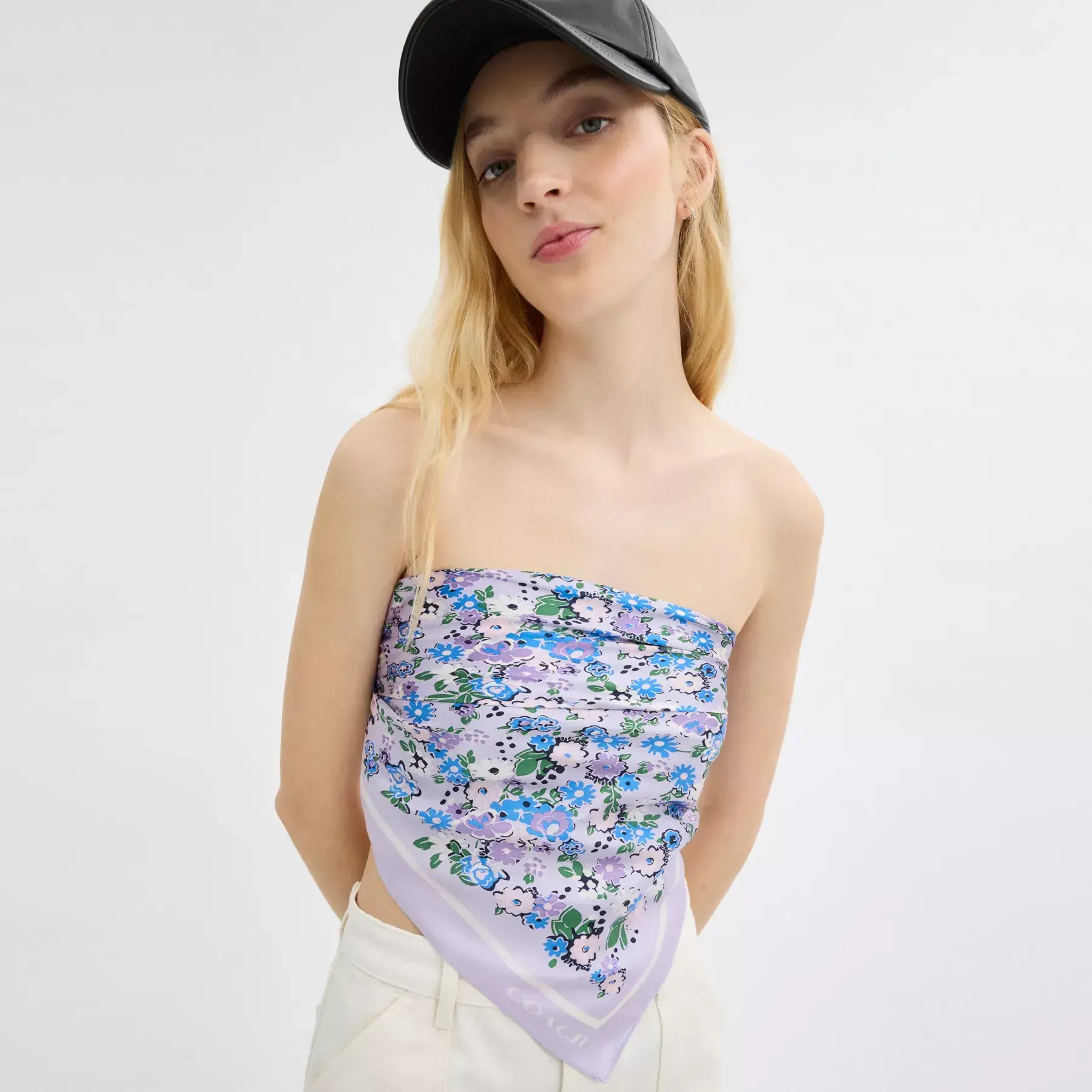 COACH Floral Print Siden Square Scarf Mjuk lila