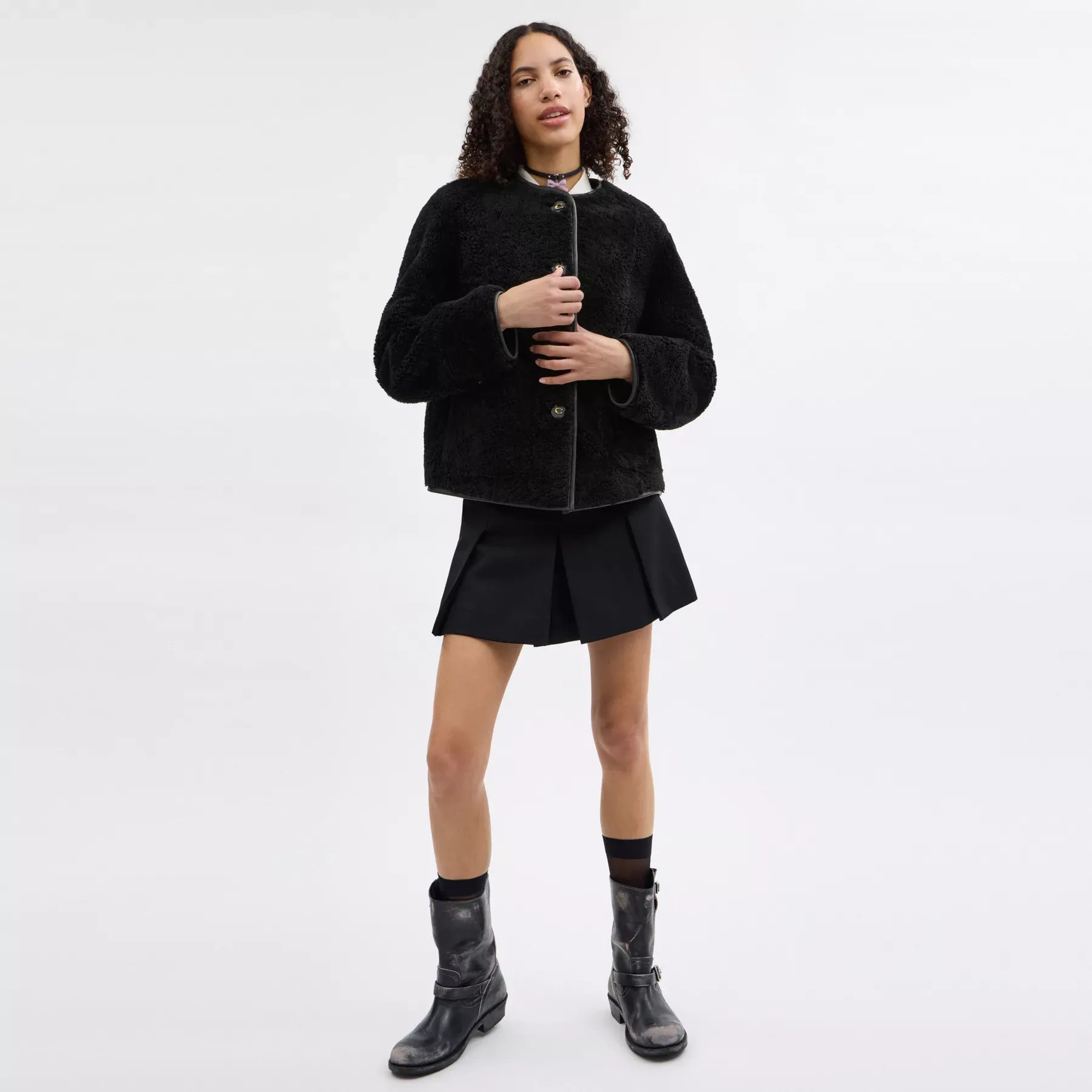 COACH Fluffig Shearling Coat Svart