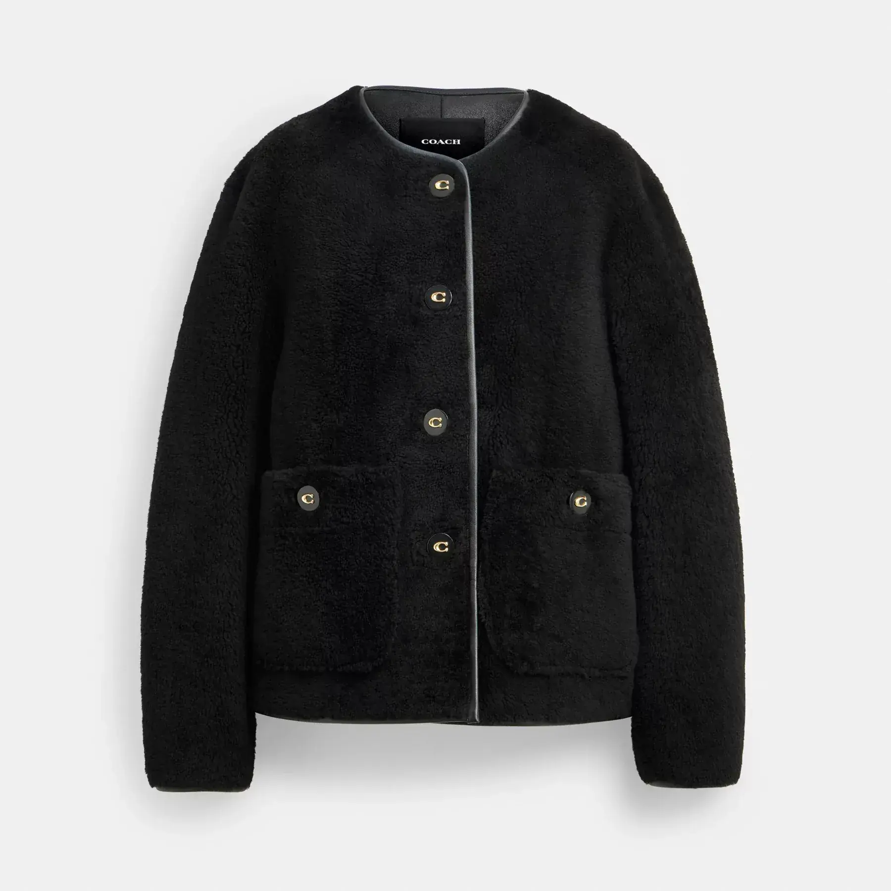 COACH Fluffig Shearling Coat Svart