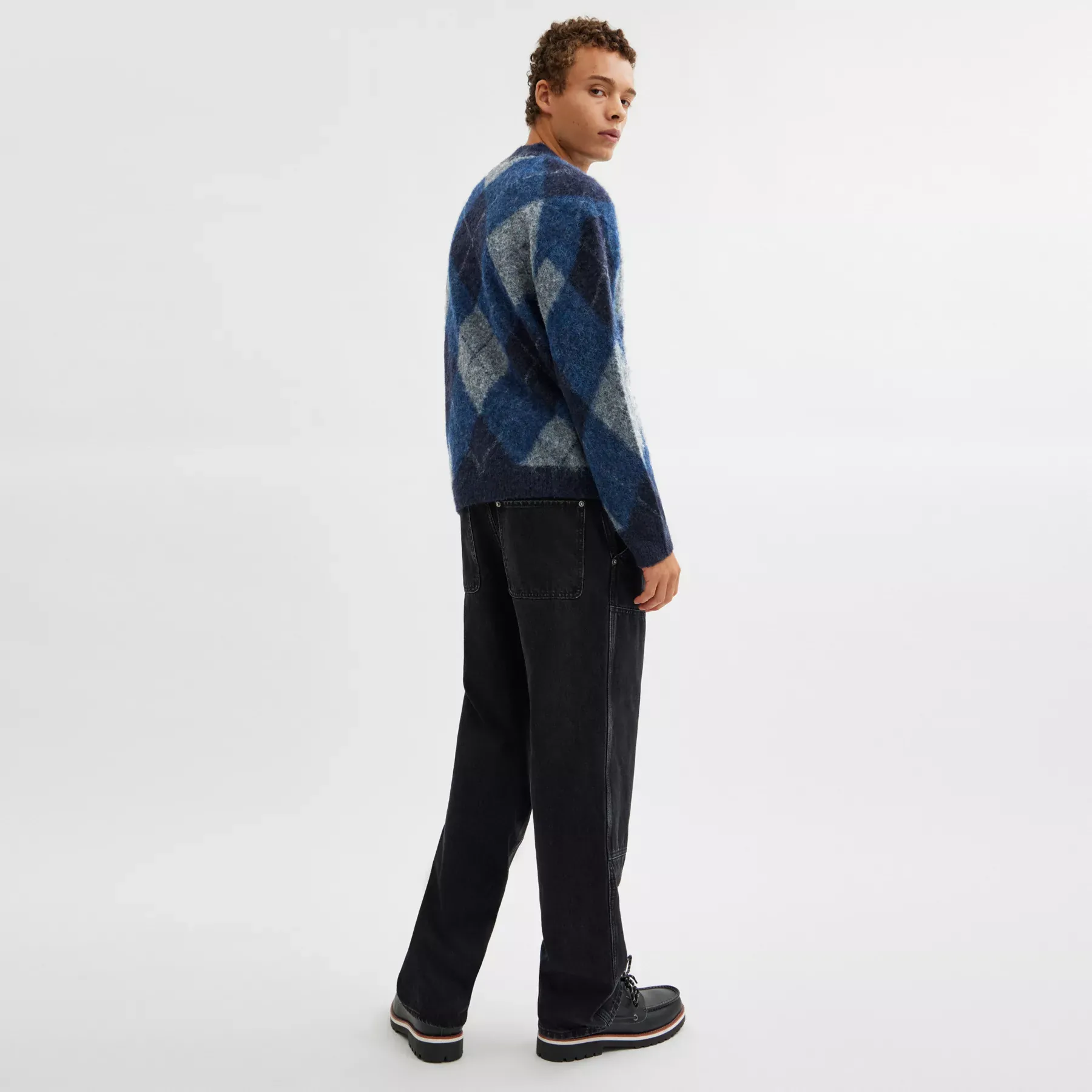 COACH Fuzzy Argyle Cardigan Navy Multi COACH Fuzzy Argyle Cardigan Navy Multi