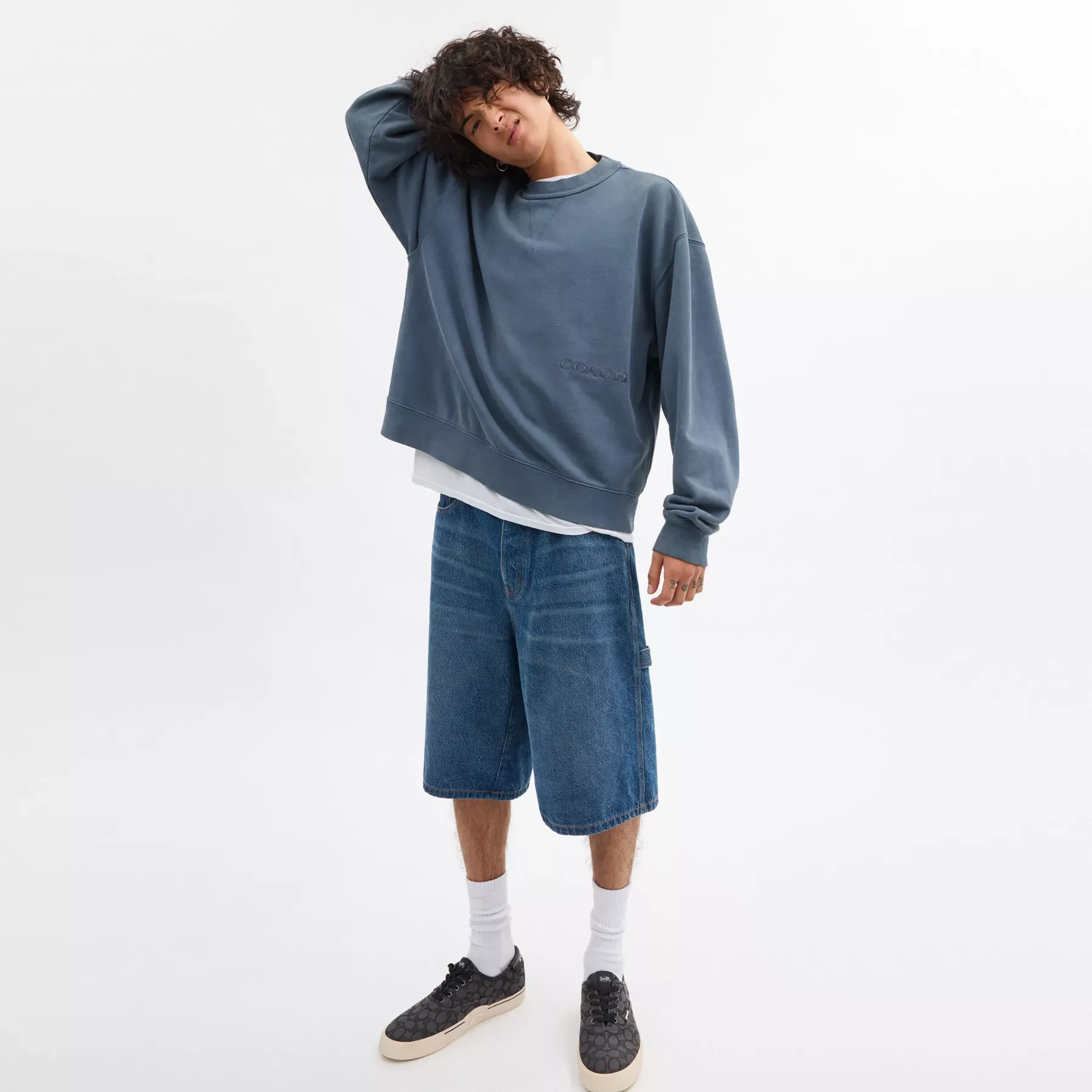 COACH Garment Dye Crewneck Sweatshirt Marinblå