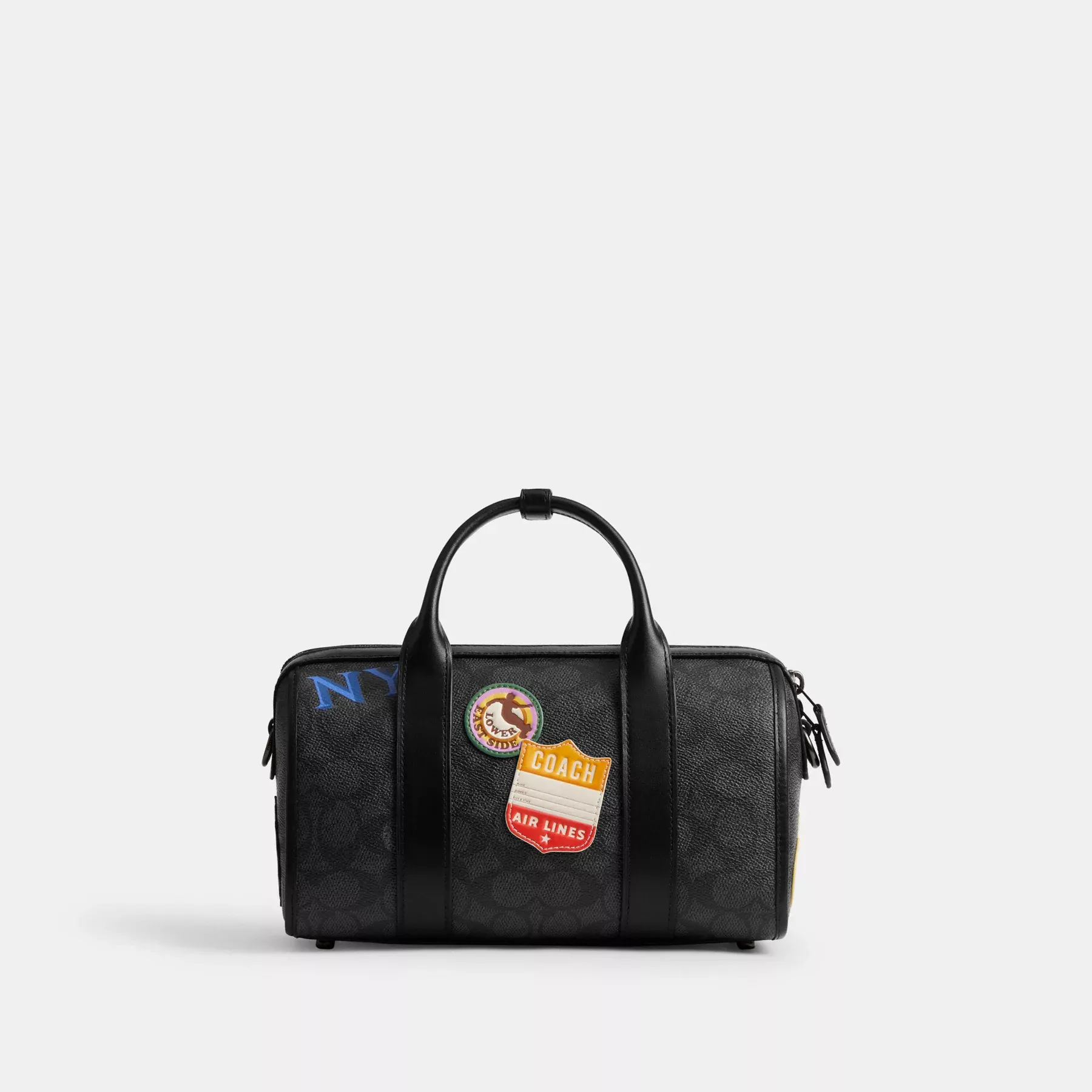COACH Gotham Duffelväska 24 i signaturduk med lappar Charcoal Multi