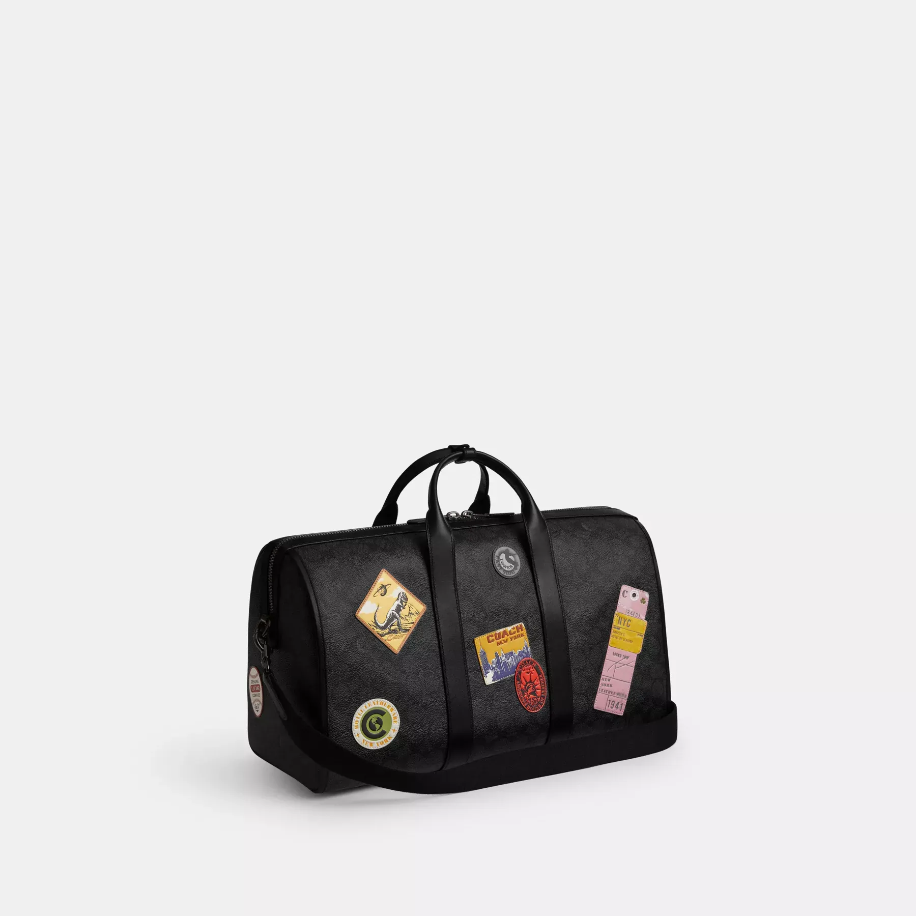 COACH Gotham Duffelväska 45 i signaturduk med lappar Charcoal Multi