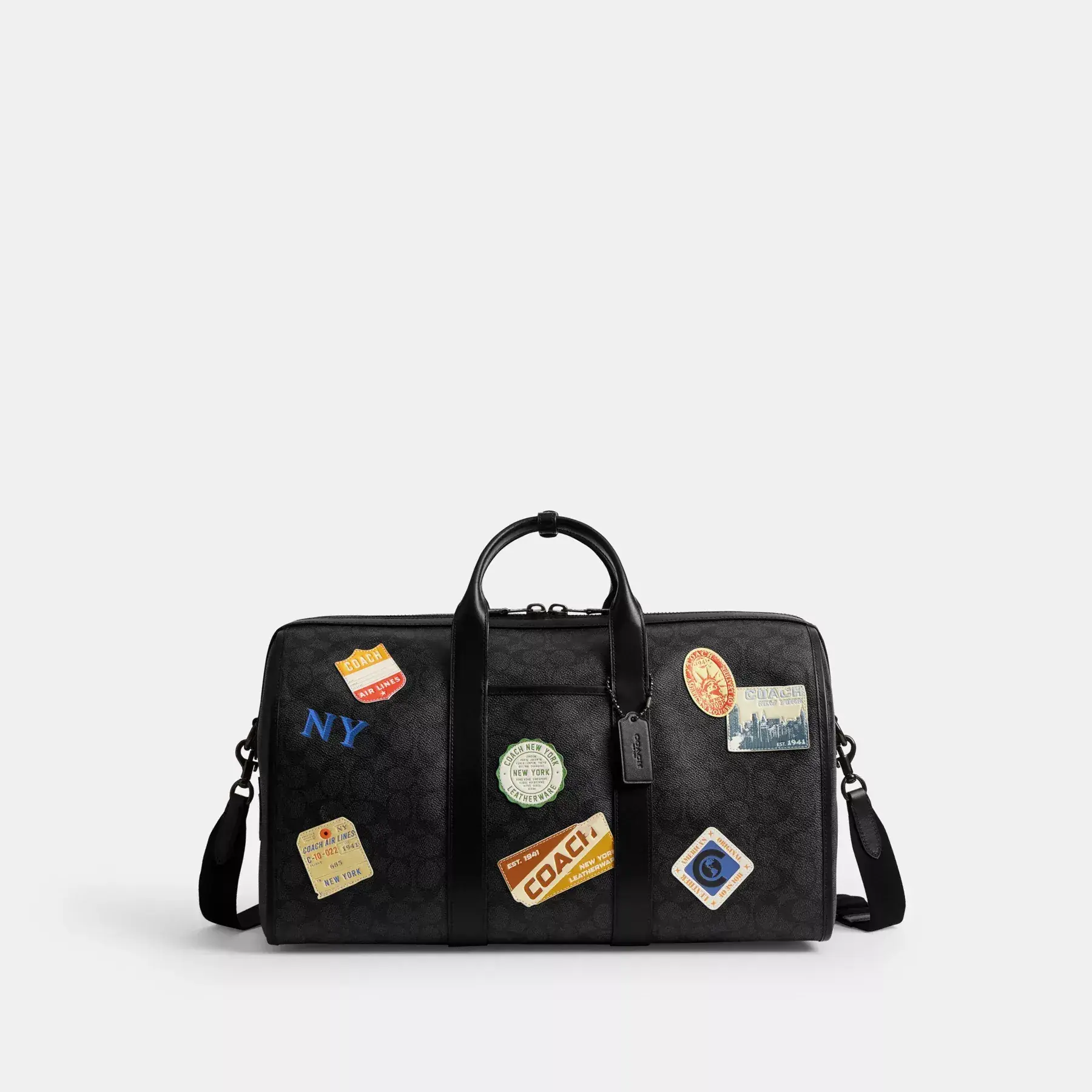 COACH Gotham Duffelväska 45 i signaturduk med lappar Charcoal Multi