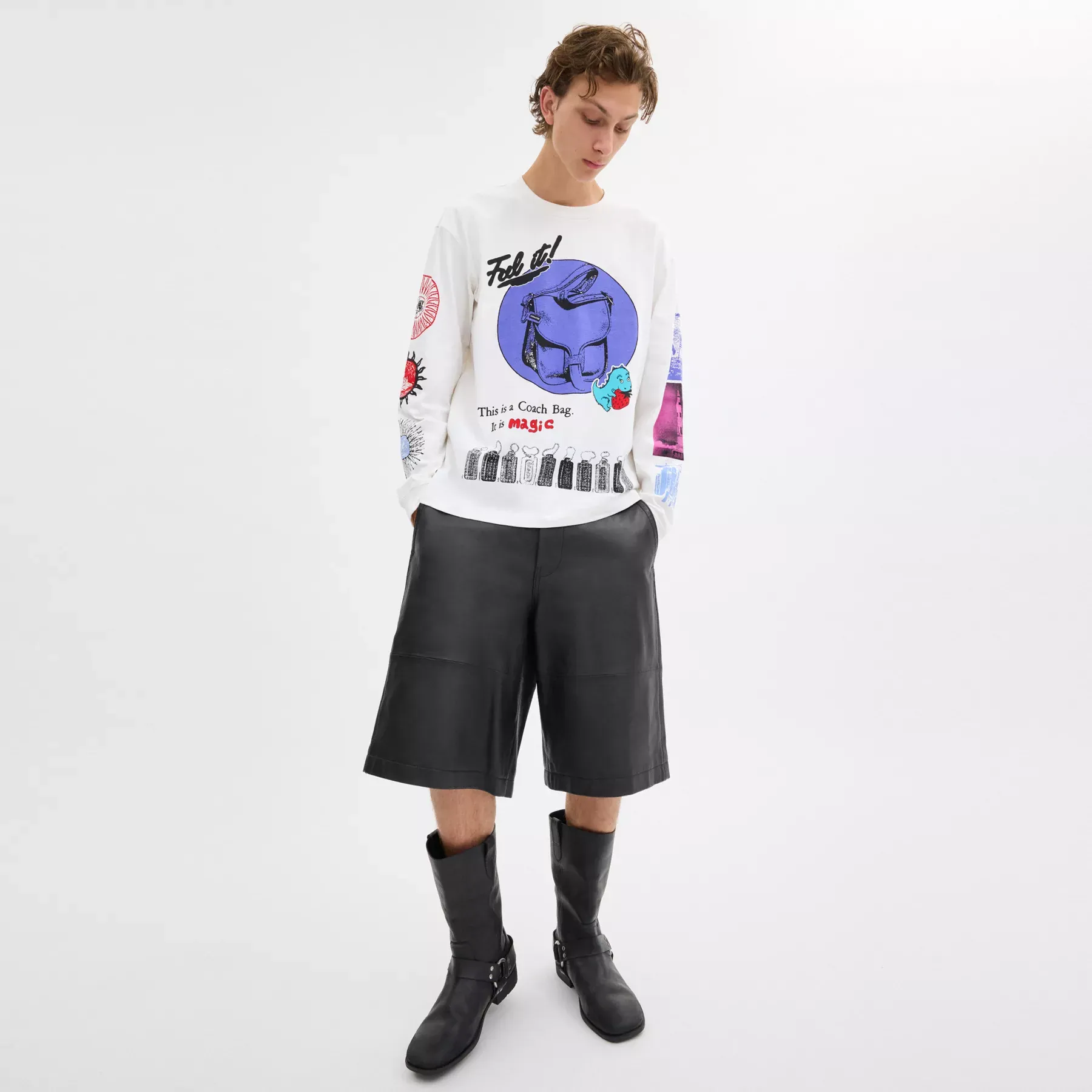COACH Grafisk långärmad T-shirt Vit grädde