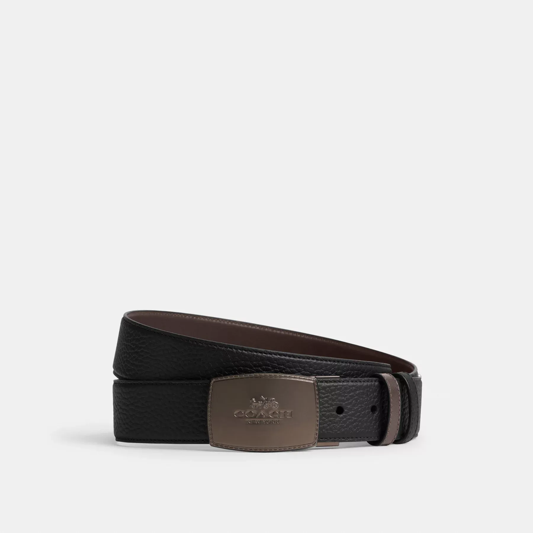 COACH Häftad plackspänne, vändbart bälte i storlek, 38 mm Svart/lönn