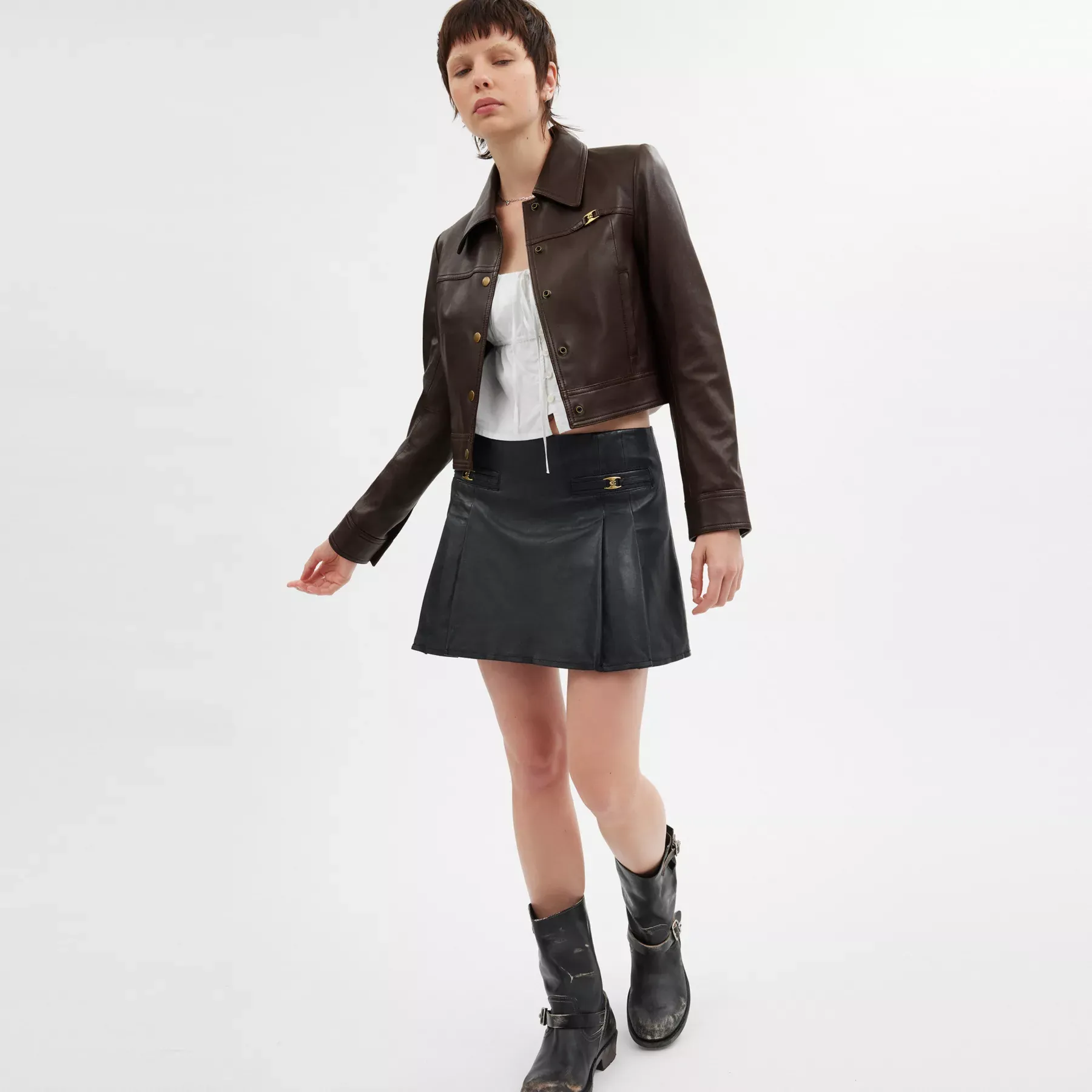 COACH Heritage C Snap Front Shrunken Jacket Brun