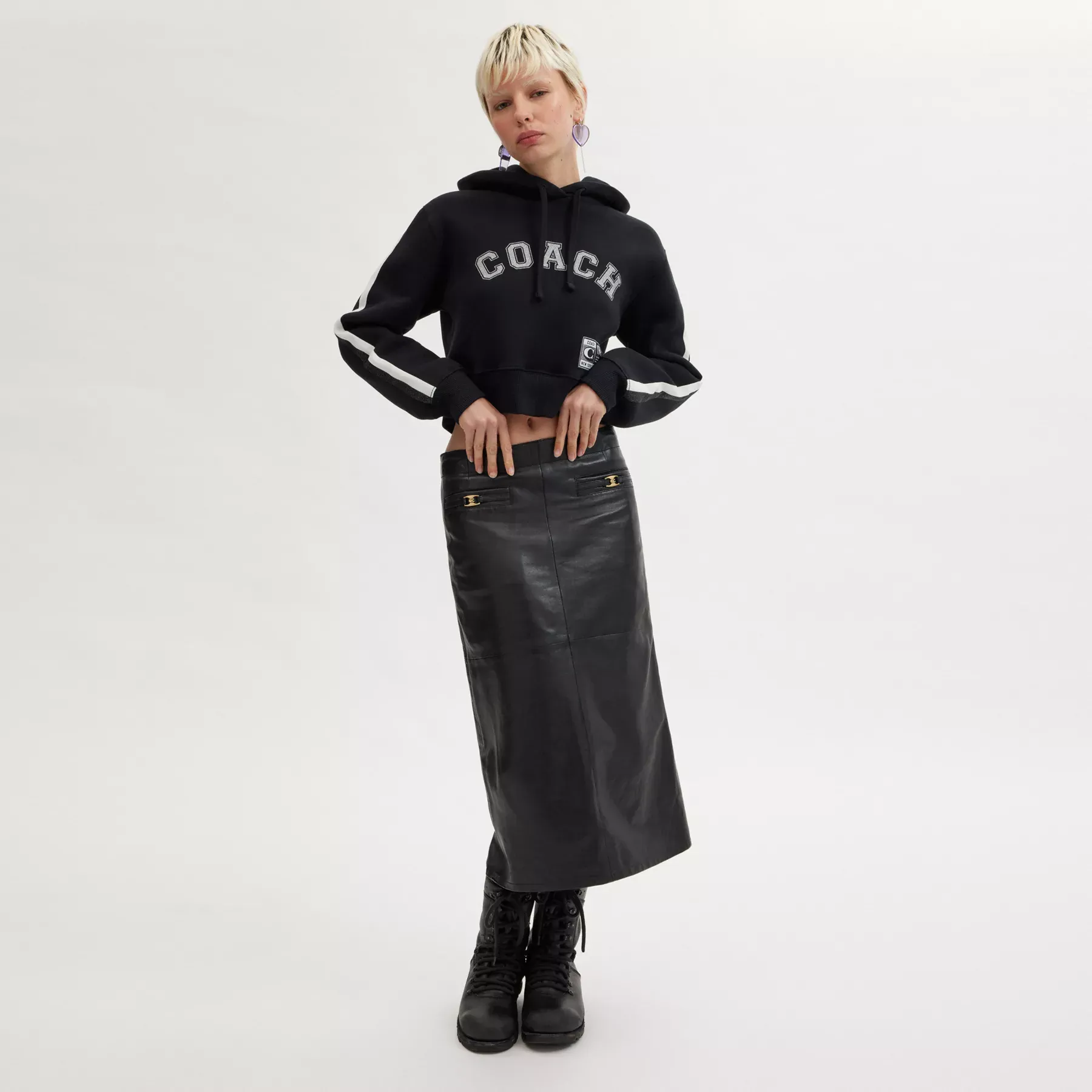 COACH Heritage C lång läderkjol Svart