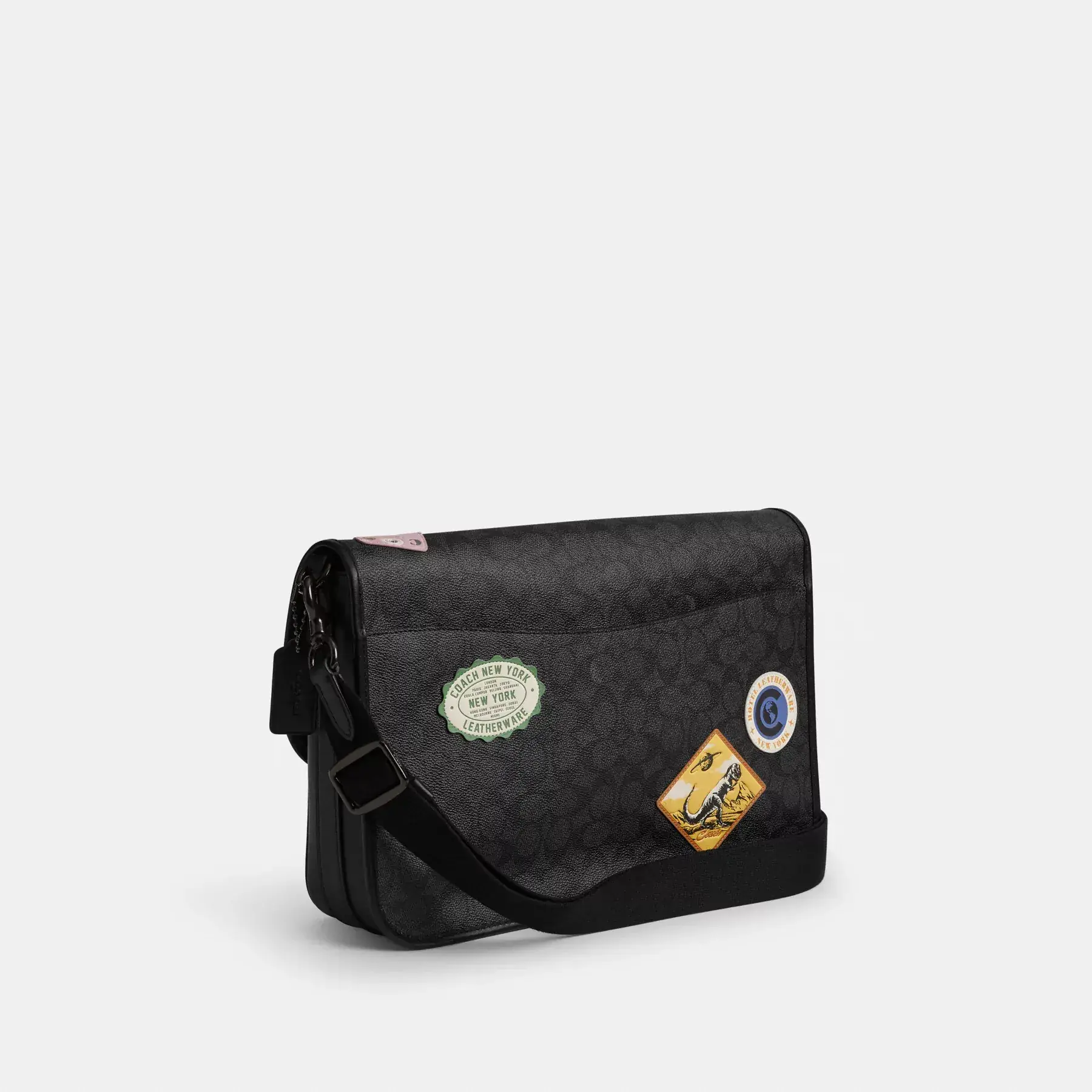 COACH Hitch Messenger Bag I Signatur Canvas Med Lappar Charcoal Multi