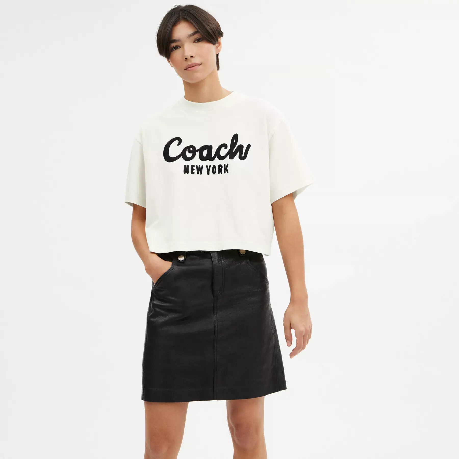COACH Kursiv signatur beskuren T-shirt Grädde