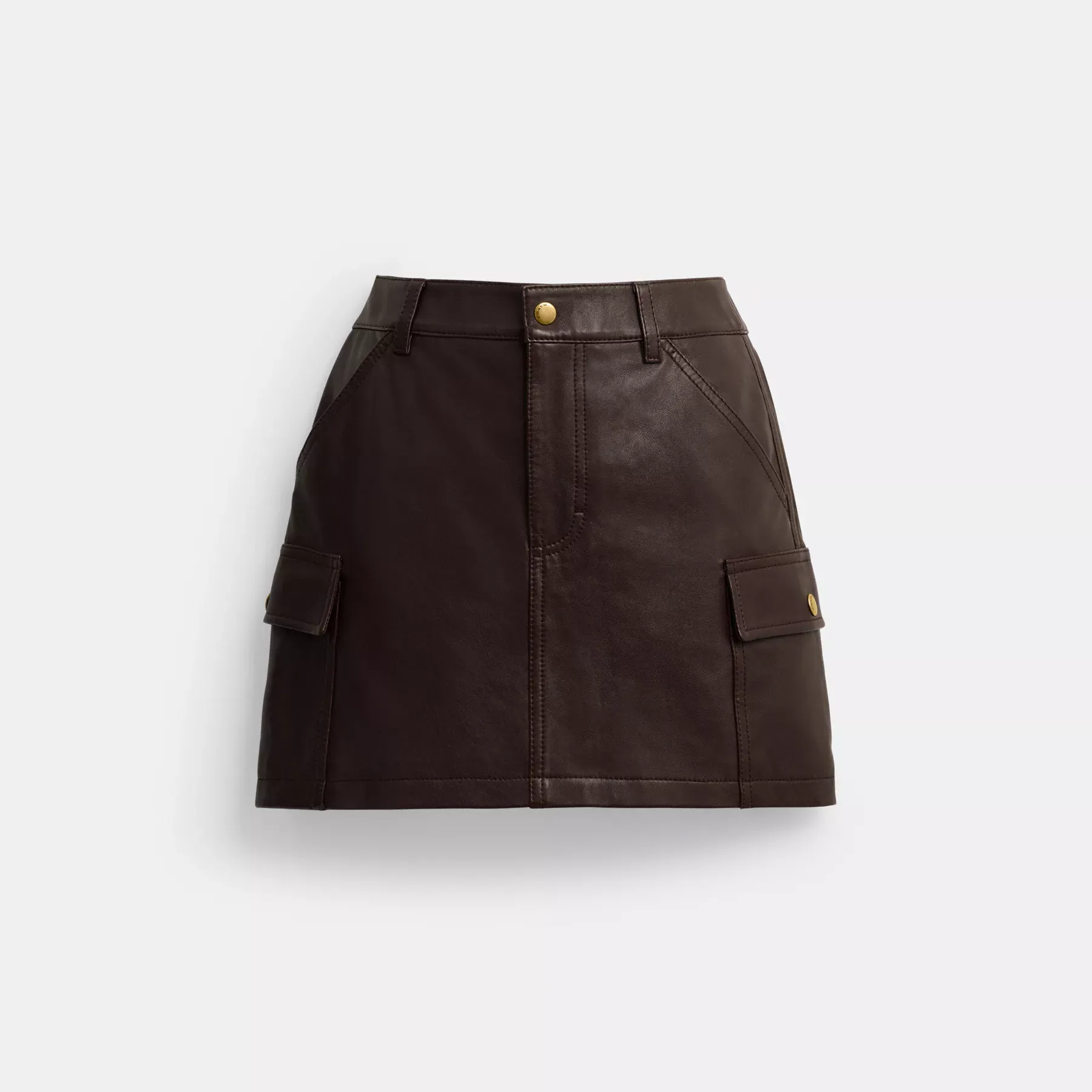 COACH Mini Cargo Kjol i läder Brun