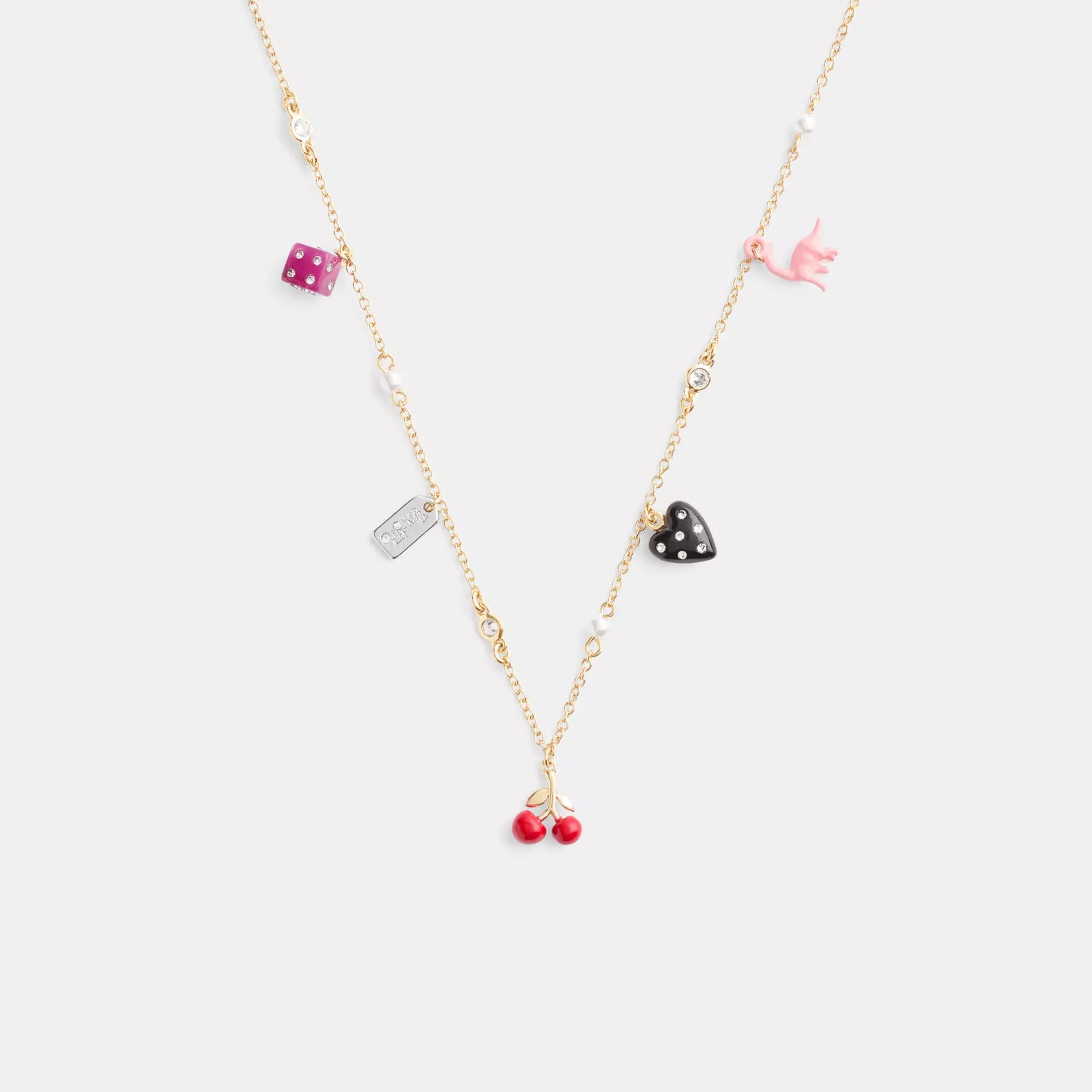 COACH Mini hjärta och tärningar berlock halsband Guld/flerfärgad