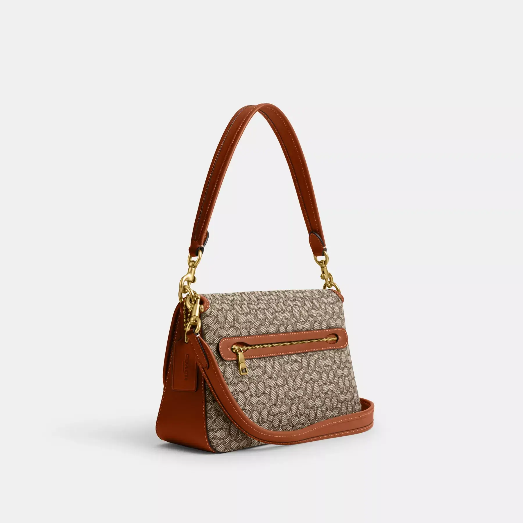 COACH Mjuk Tabby Axelväska i Micro Signature Jacquard Cocoa Burnished Amb