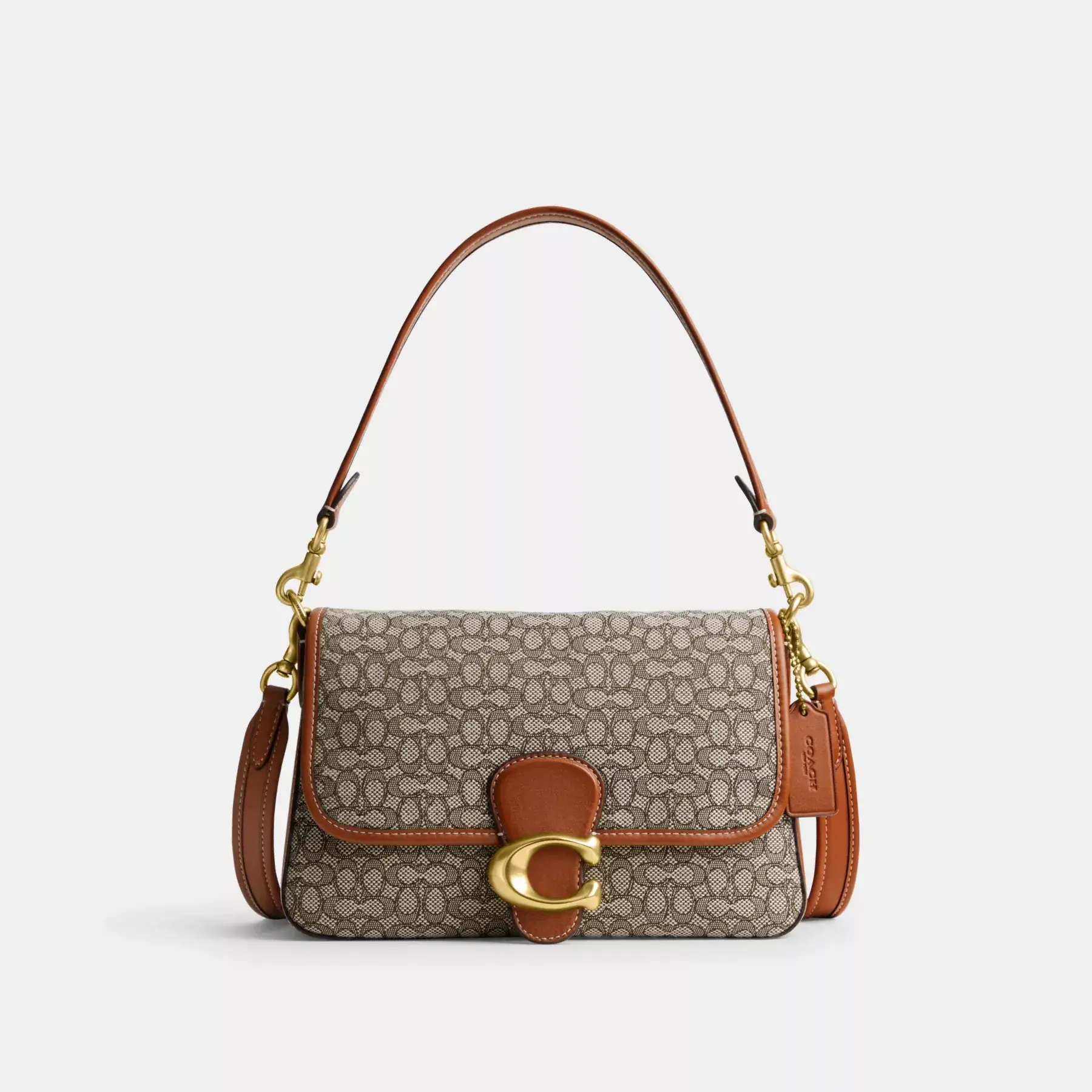 COACH Mjuk Tabby Axelväska i Micro Signature Jacquard Cocoa Burnished Amb