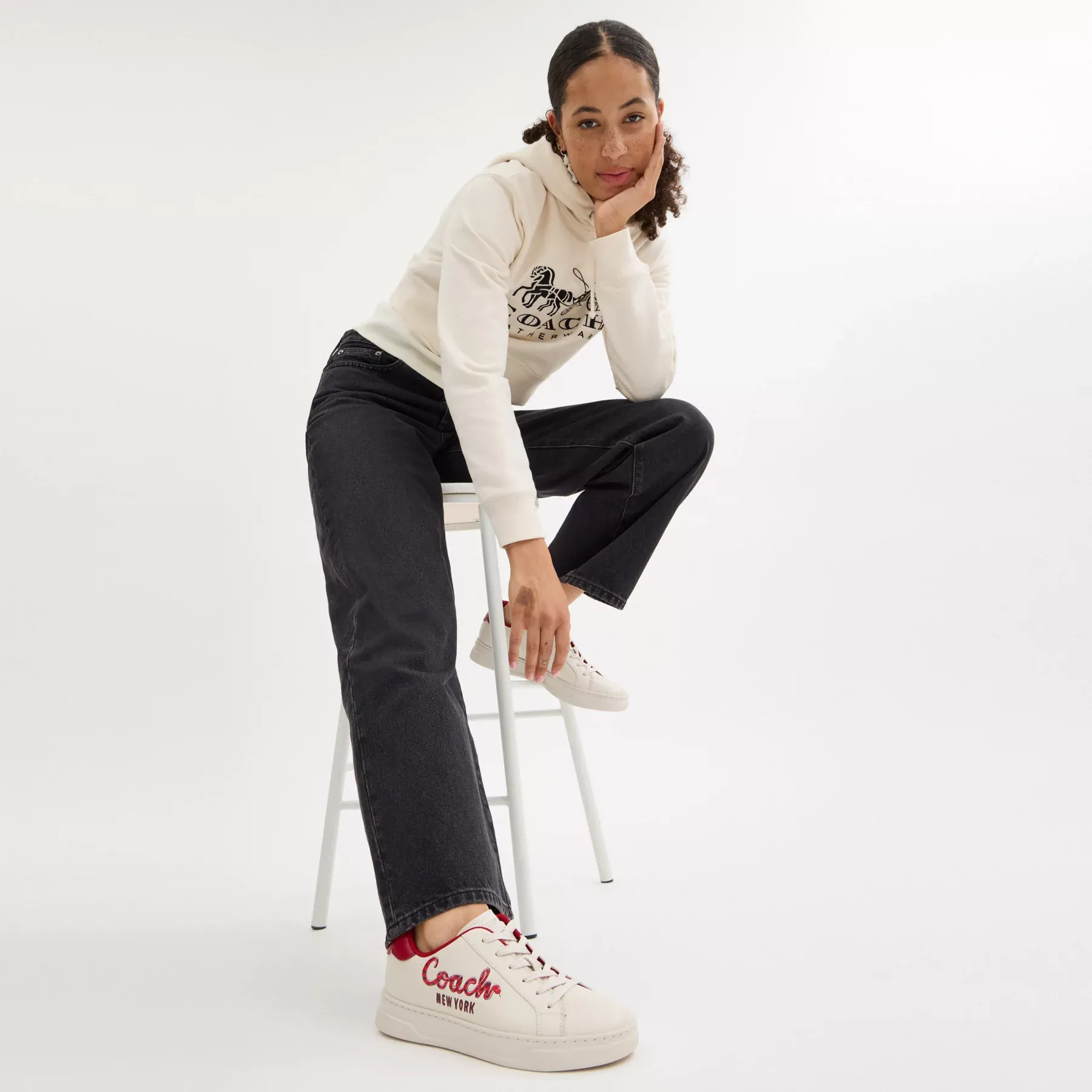 COACH Nyår High Line Sneaker Med Coach Snake Script Chalk Multi COACH Nyår High Line Sneaker Med Coach Snake Script Chalk Multi
