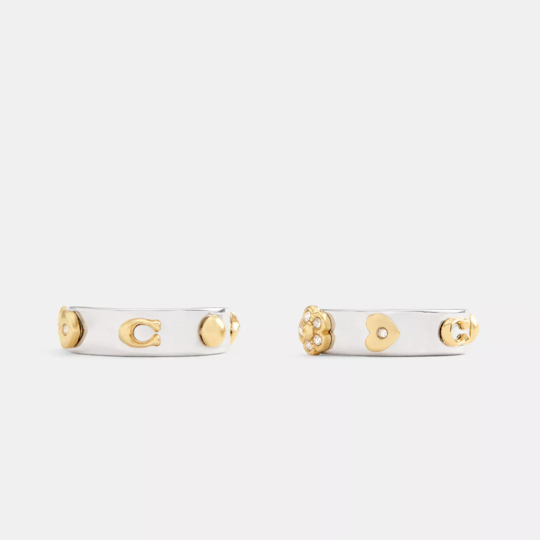 COACH Pavé Tea Rose And Heart Hoop Örhängen Guld/Silver
