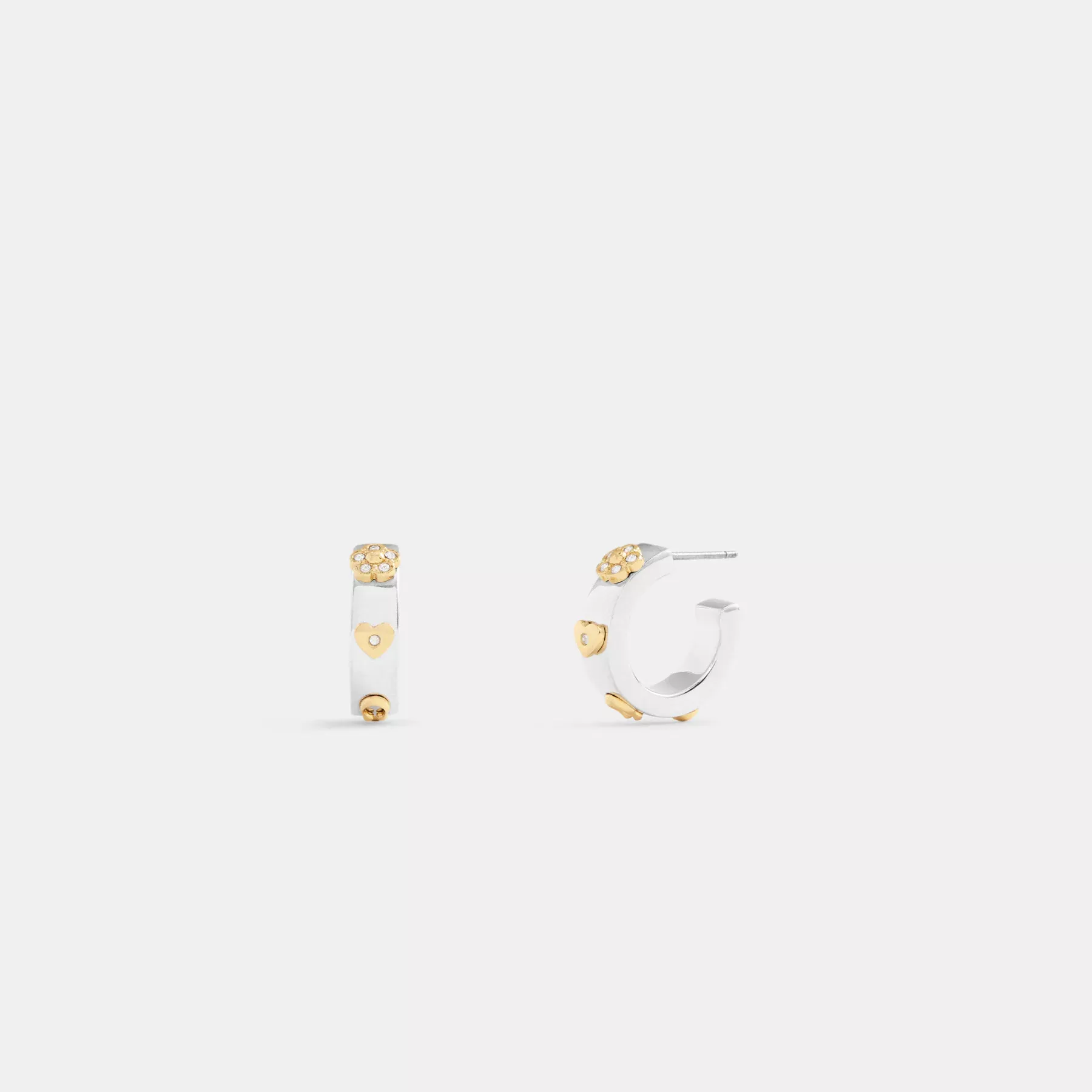 COACH Pavé Tea Rose And Heart Hoop Örhängen Guld/Silver