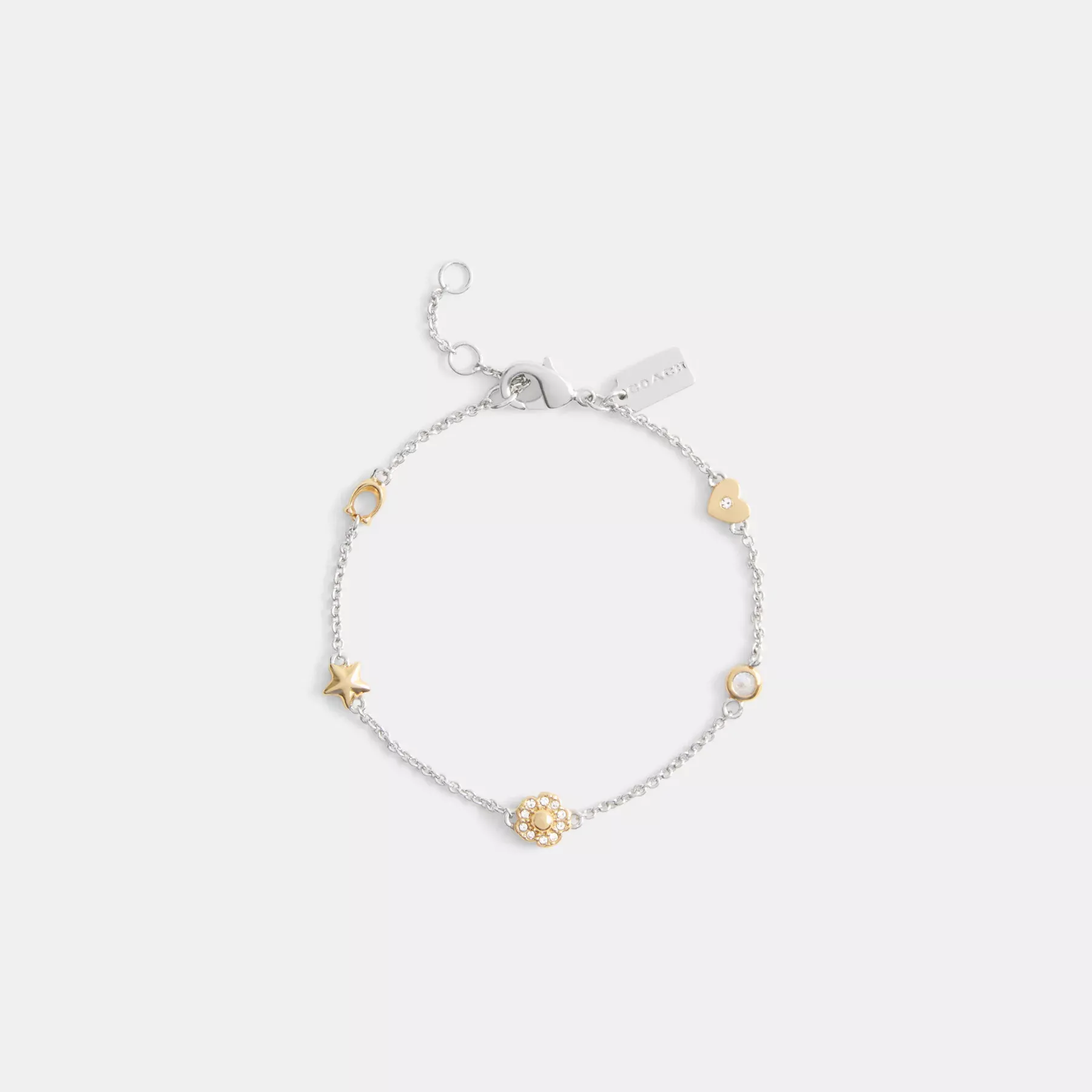 COACH Pavé Tea Rose And Heart Linjärarmband Guld/Silver