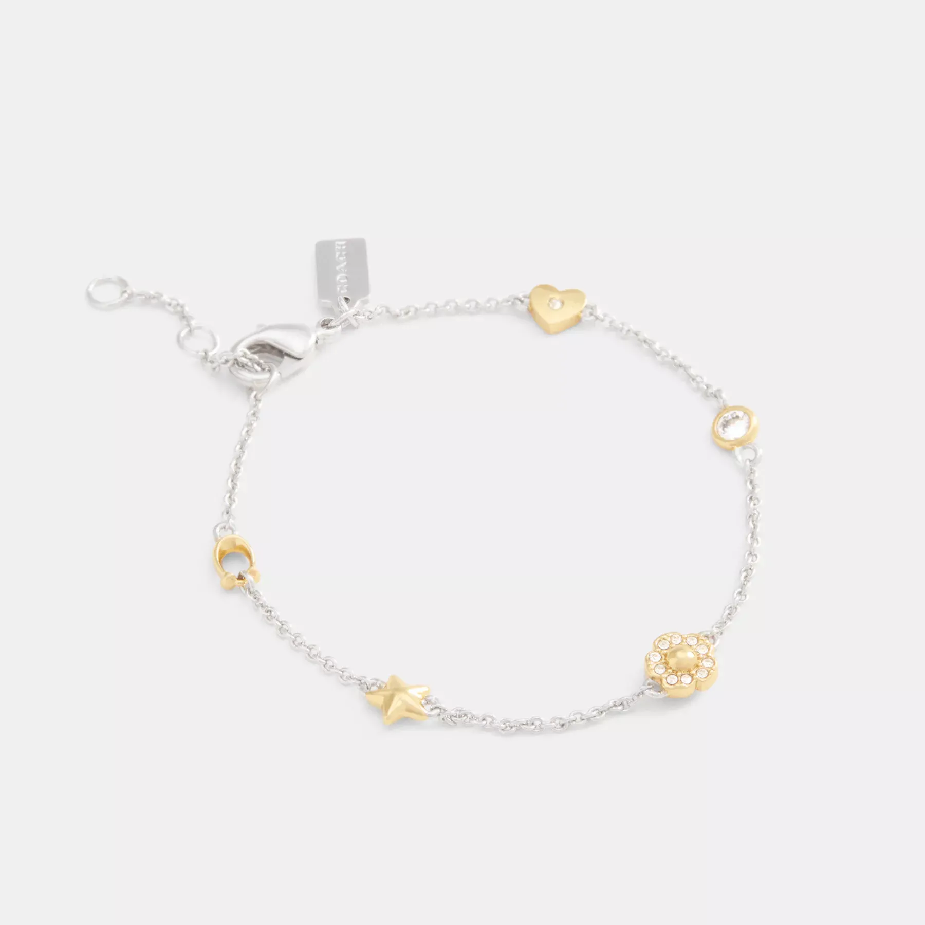 COACH Pavé Tea Rose And Heart Linjärarmband Guld/Silver