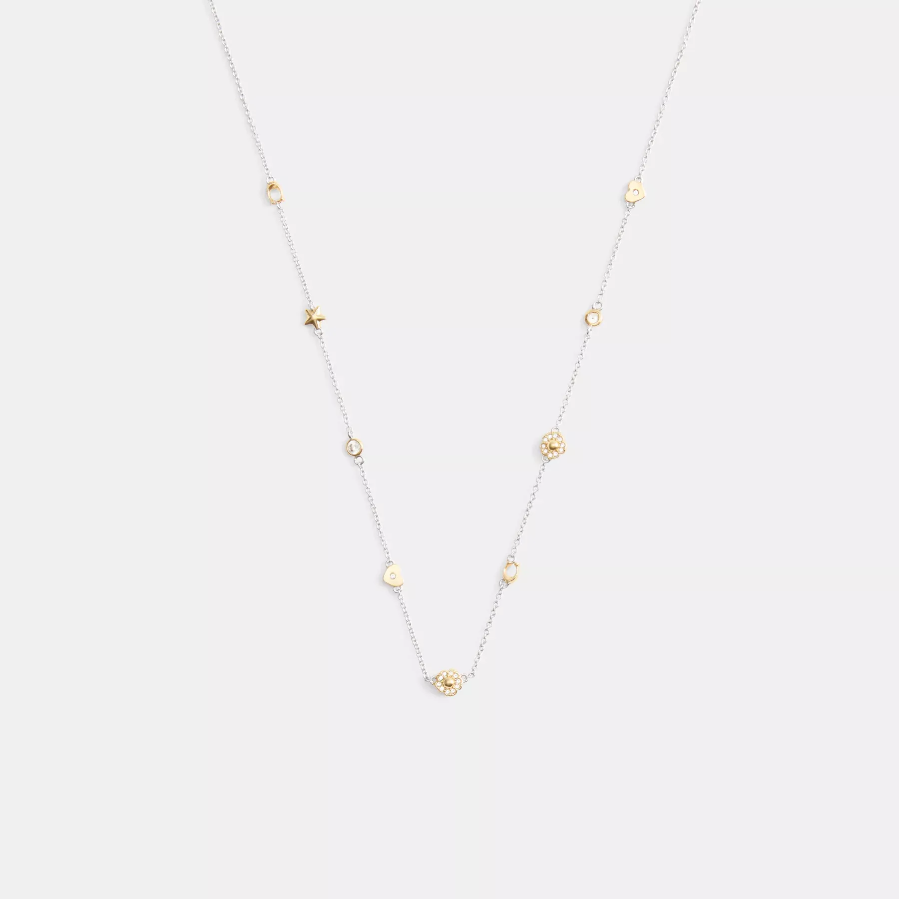 COACH Pavé Tea Rose And Heart Station Halsband Guld/Silver