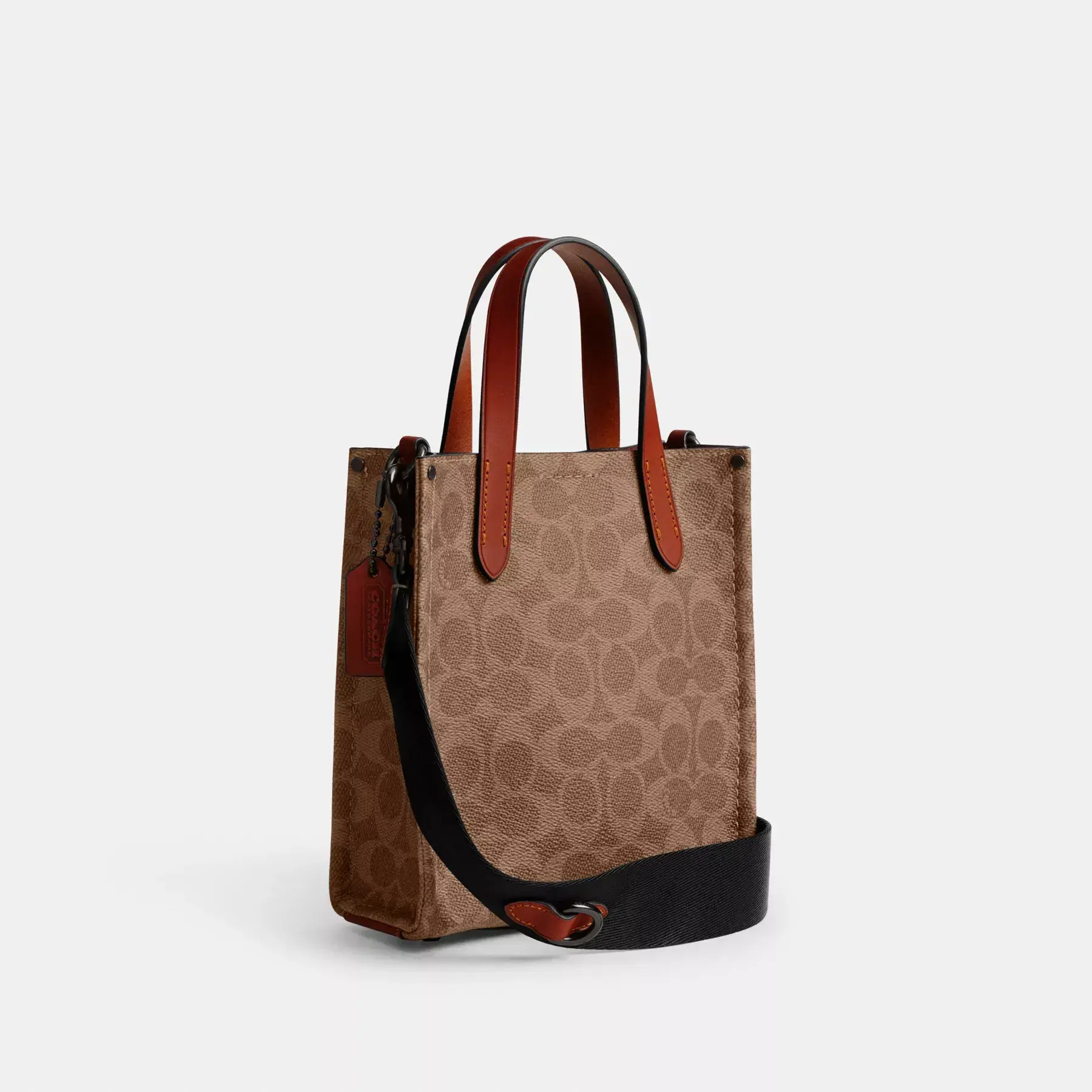 COACH Reläväska 17 i signaturduk med coachgrafik Tan Multi