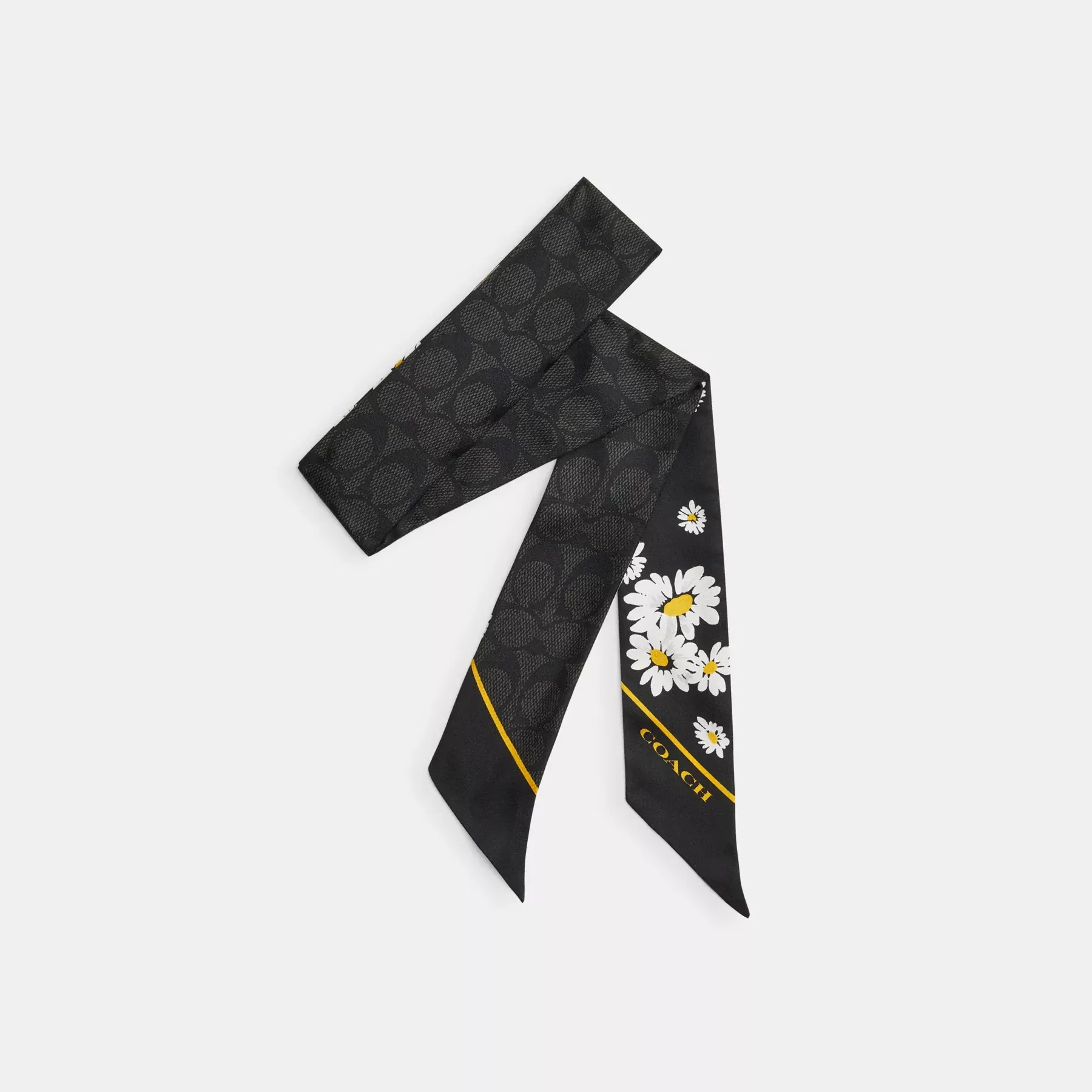 COACH Signatur Daisy Cluster Print Silk Skinny Scarf Svart/krita