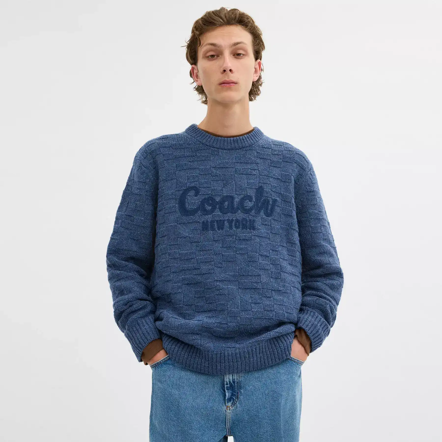 COACH Signatur stickad crewneck Indigoblå
