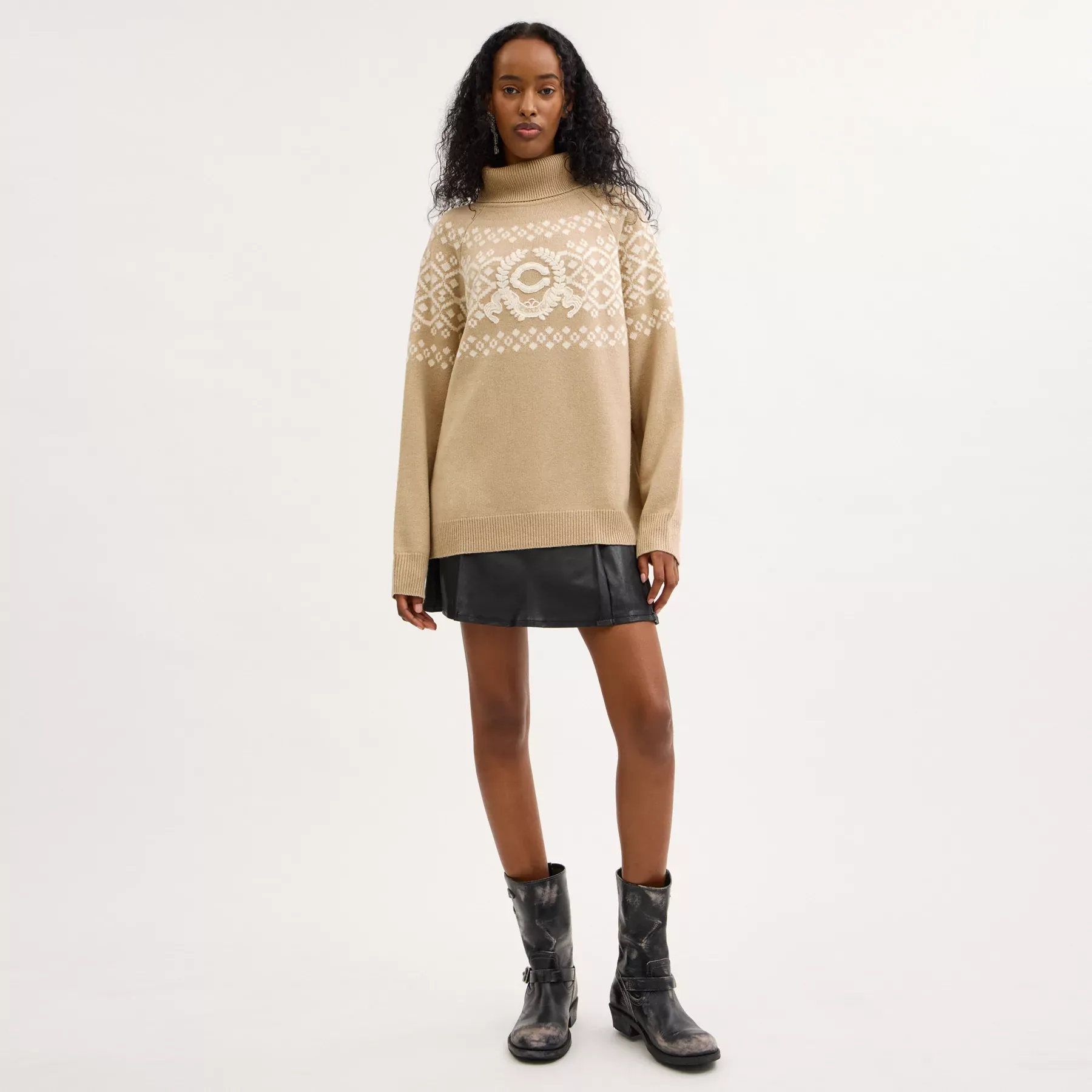 COACH Signature Crest Turtleneck Tan Multi