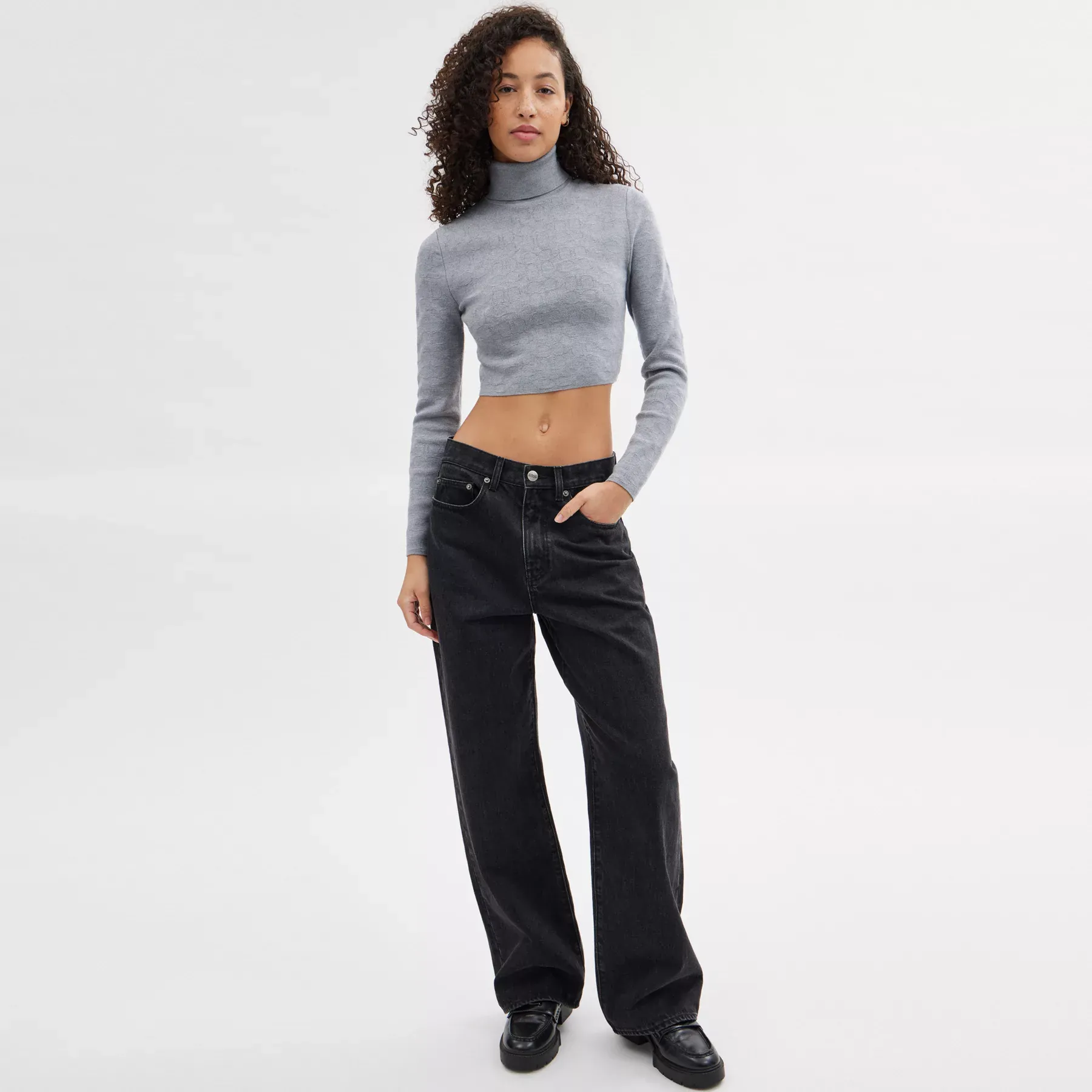 COACH Signature Cropped Turtleneck Heather Grey COACH Signature Cropped Turtleneck Heather Grey