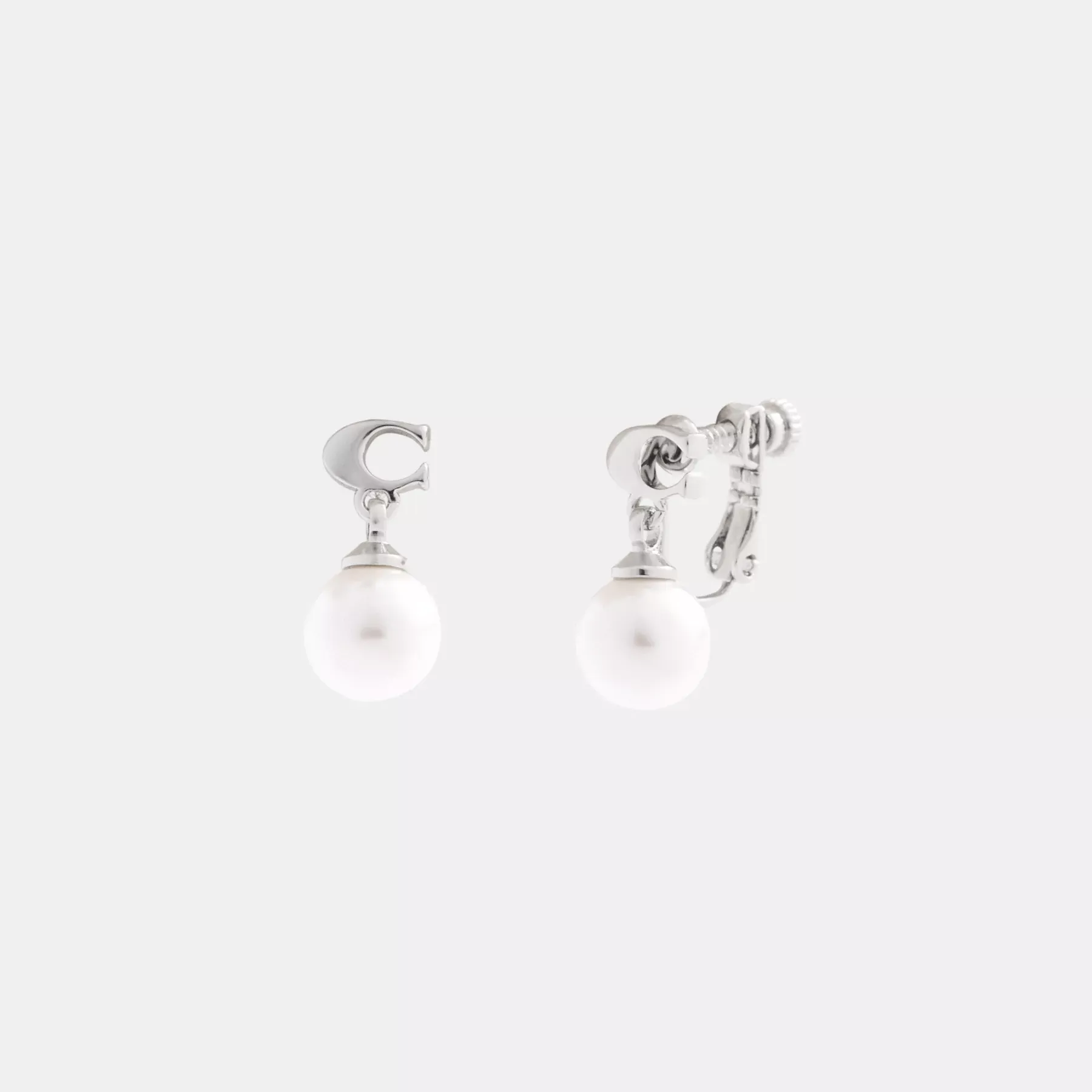 COACH Signature Pearl Drop Clip-On örhängen Silver/Pärla